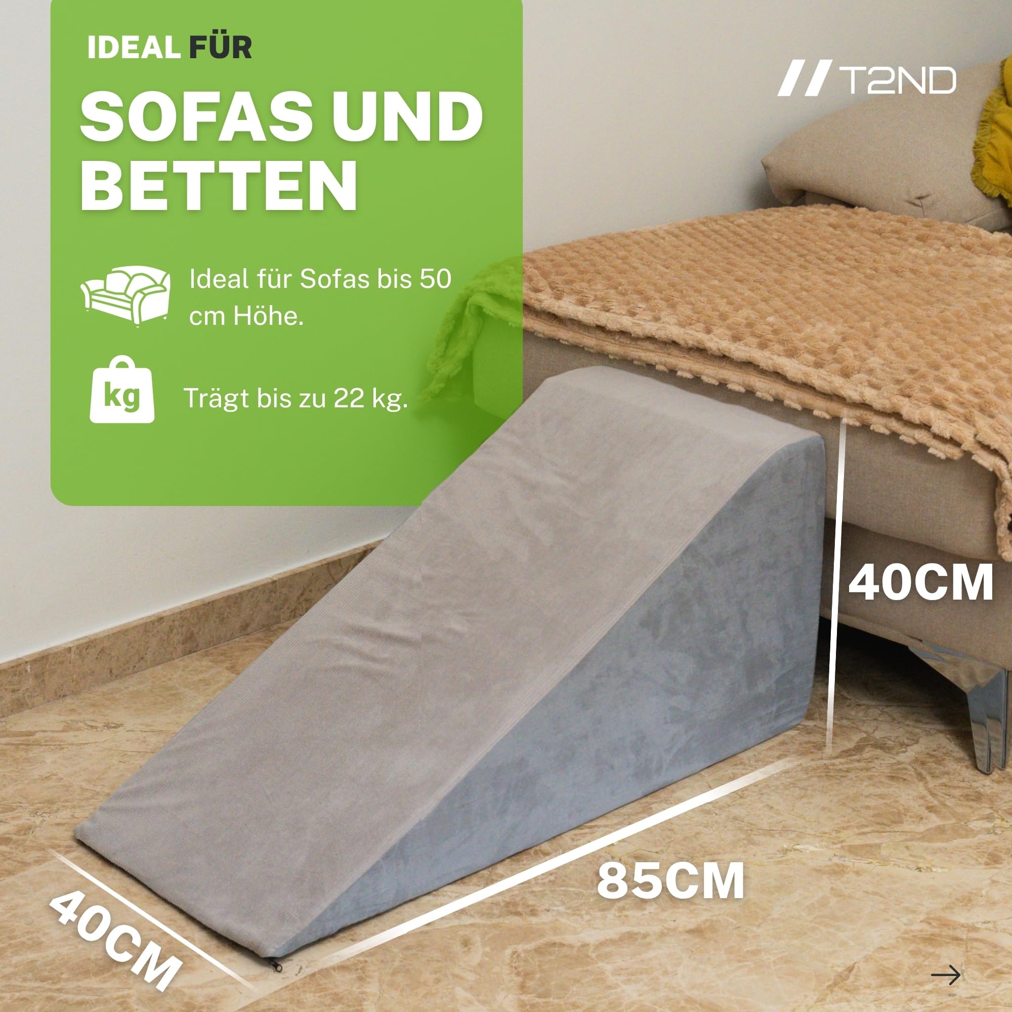 Hunderampe Sofa und Bett – Hundetreppe für kleine und große Hunde – Katzentreppe – Abnehmbarer und waschbarer Bezug – Rutschfester Boden – Rampe Hund – 40 cm Hoch