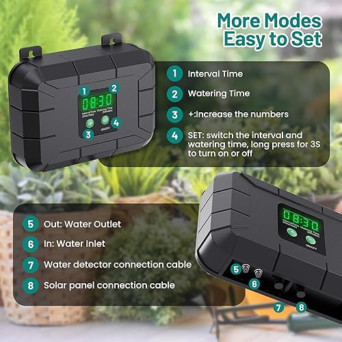 Miniatura 3 de Kit automático de riego por goteo, sistema de riego solar de 8 W para jardín con modos de sincronización programables digitales, sistema de riego