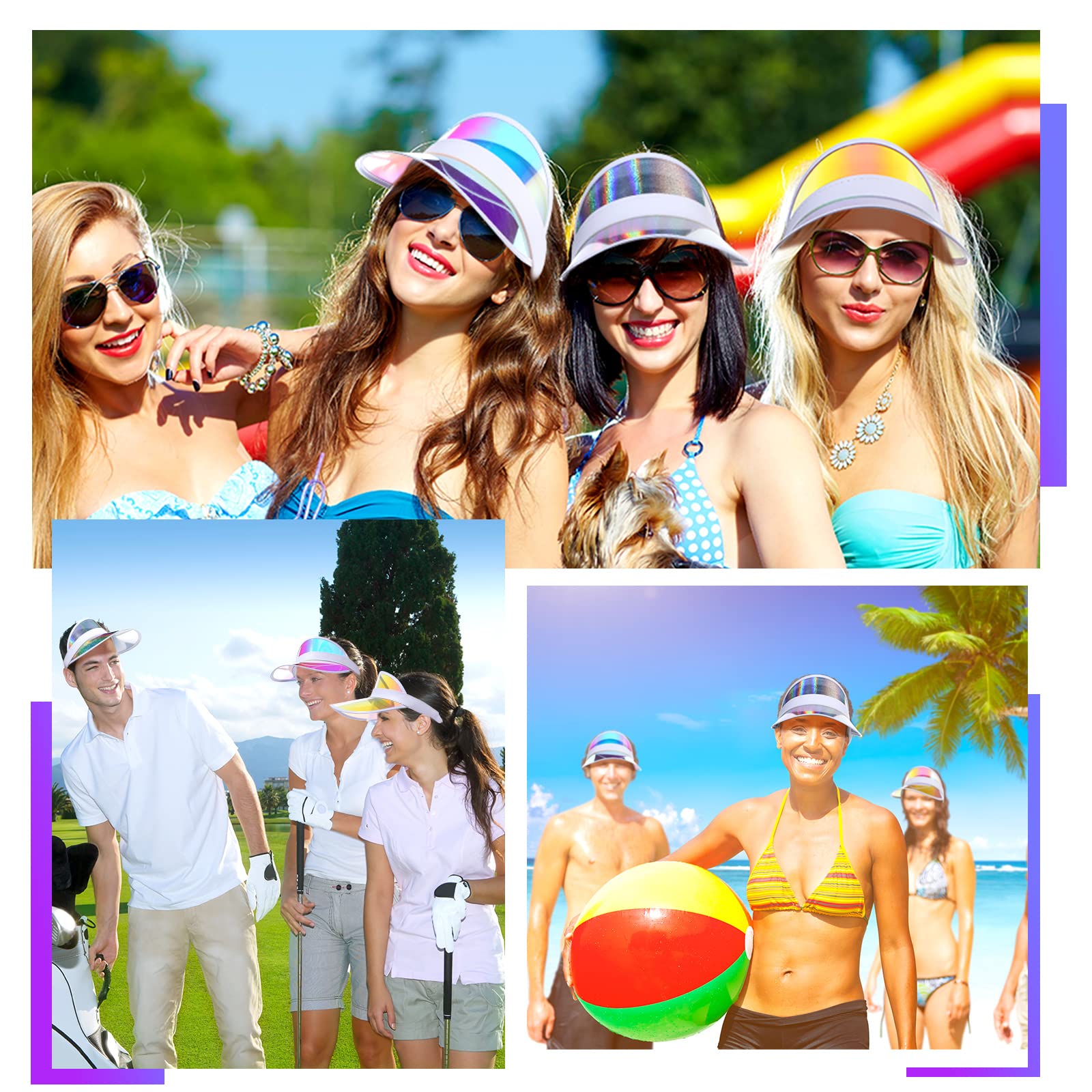 Jadive 12 Sombreros de Visera Ajustables Transparentes Coloridos (Azul, Plata, Morado)