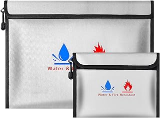 Fireproof Document Bag, Fireproof Money Safe Document Bag 15 x 11 in & 9 x 7 in Set Non-Itchy Silicone Coated Fire Resista...