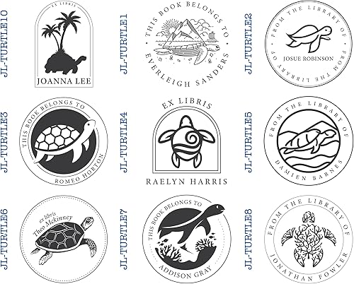 Miniatura 3 de Sello personalizado para libros de biblioteca con tema de tortuga, sello autoentintado personalizado para amantes de los libros, mejora tu