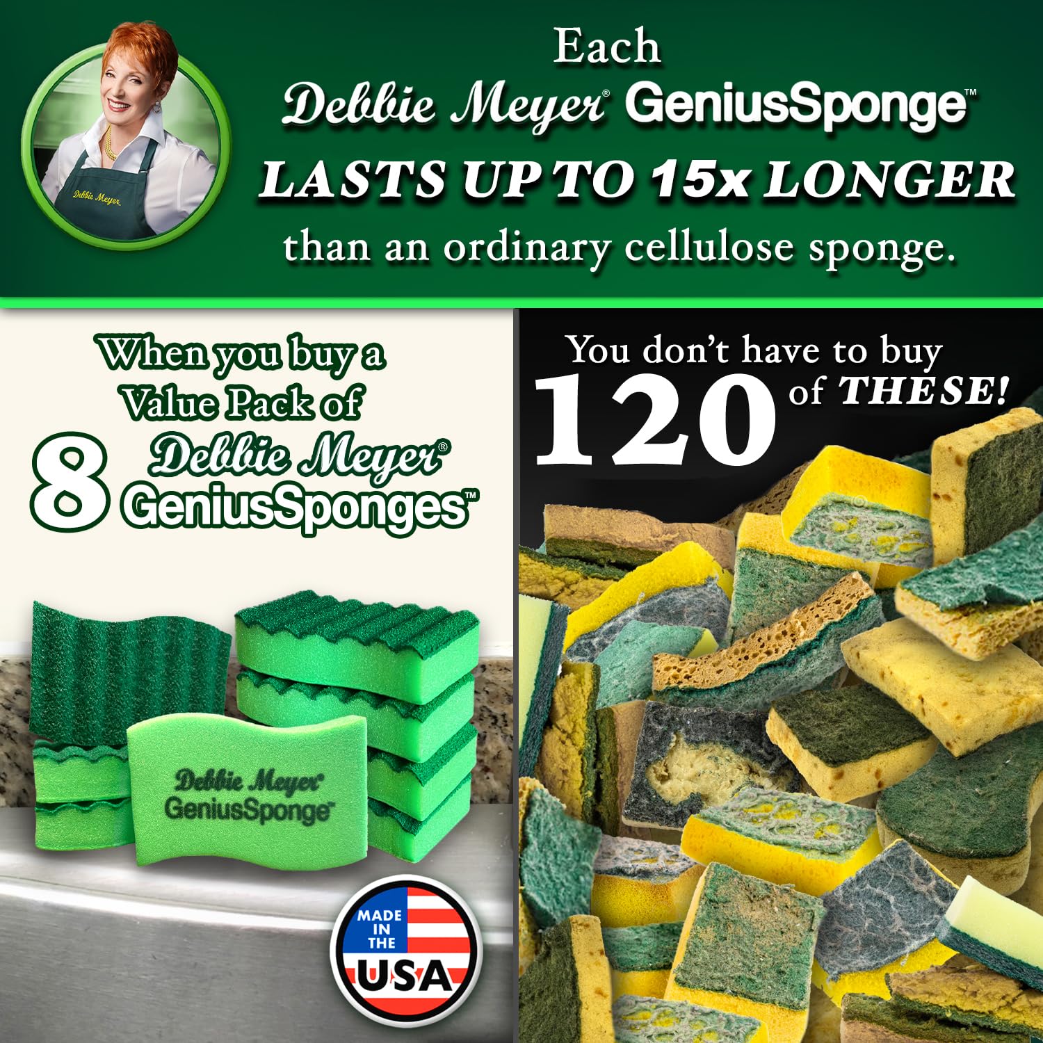 Debbie Meyer GeniusSponge Value Pack comprend 5 éponges ; 3 brosses à récurer et 2 éponges