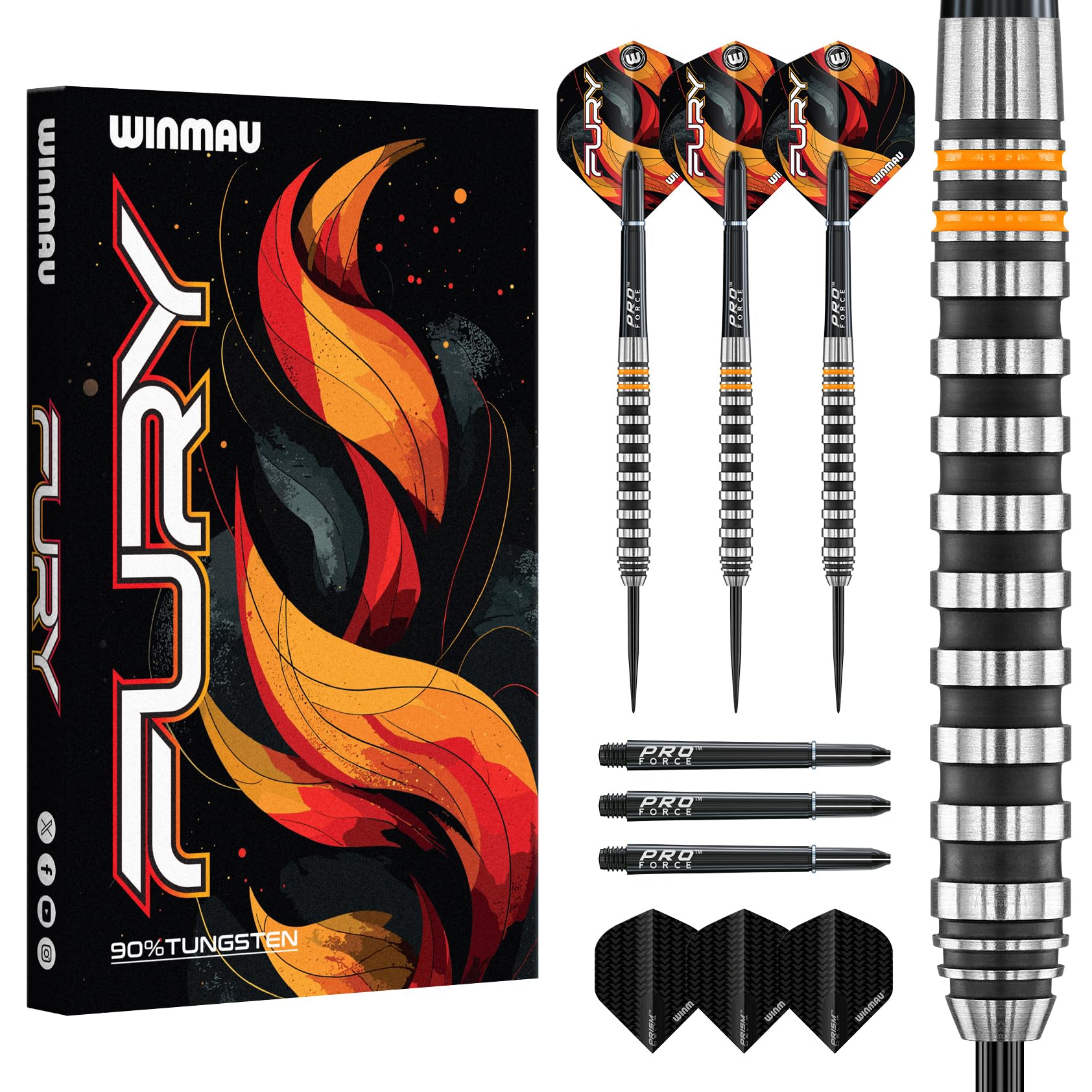 Fury 18-20 Gram Tungsten Softip Darts Set with Prism Flights and Vecta Shafts (Stems)
