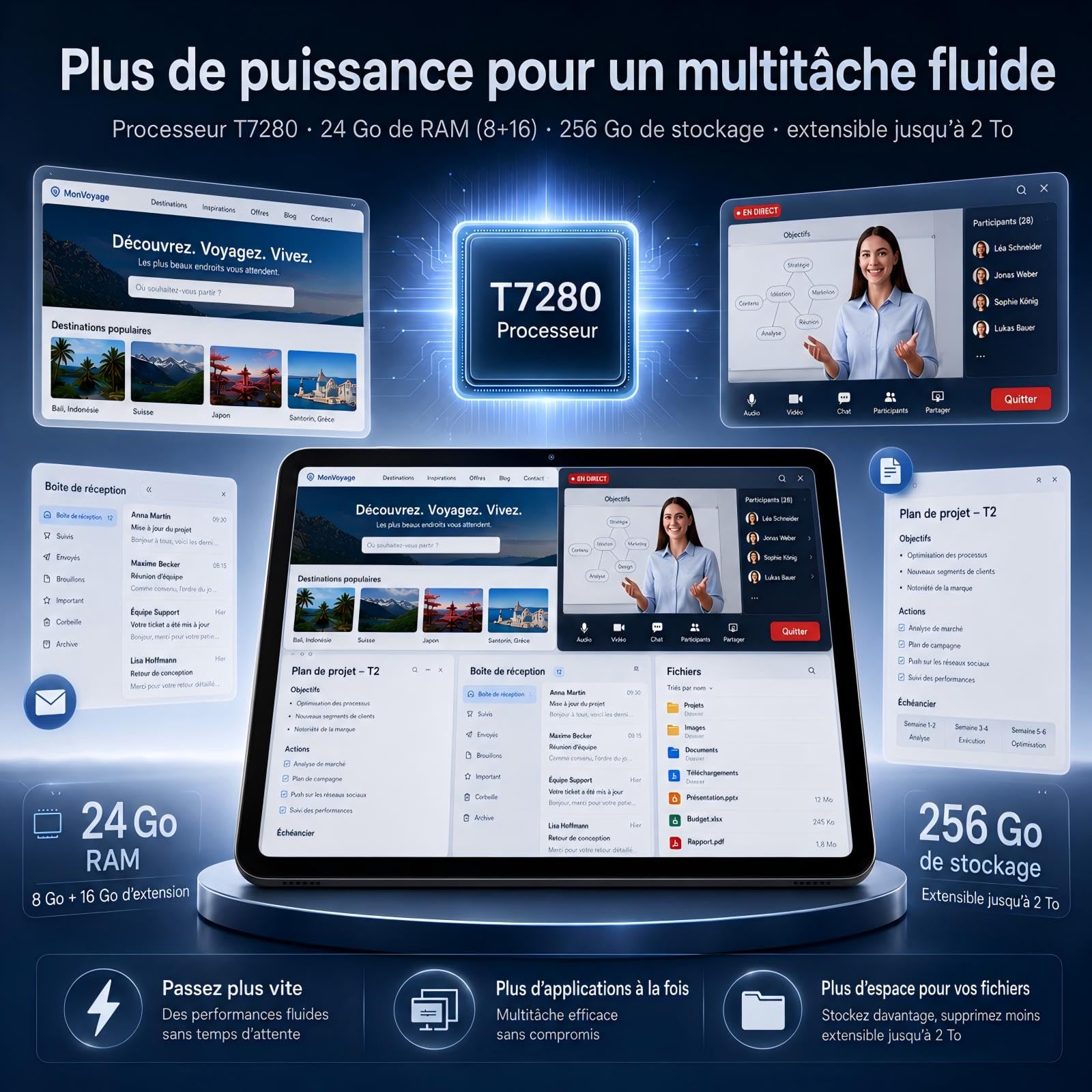 TABWEE 2026 Tablette Améliorée 13,4 Pouces Android 16 avec Clavier | Écran IPS 2K 120 Hz, 24 Go RAM + 256 Go ROM, Processeur Octa-Cœur 2,2 GHz, Batterie 10000 mAh, Stylet et Souris Inclus