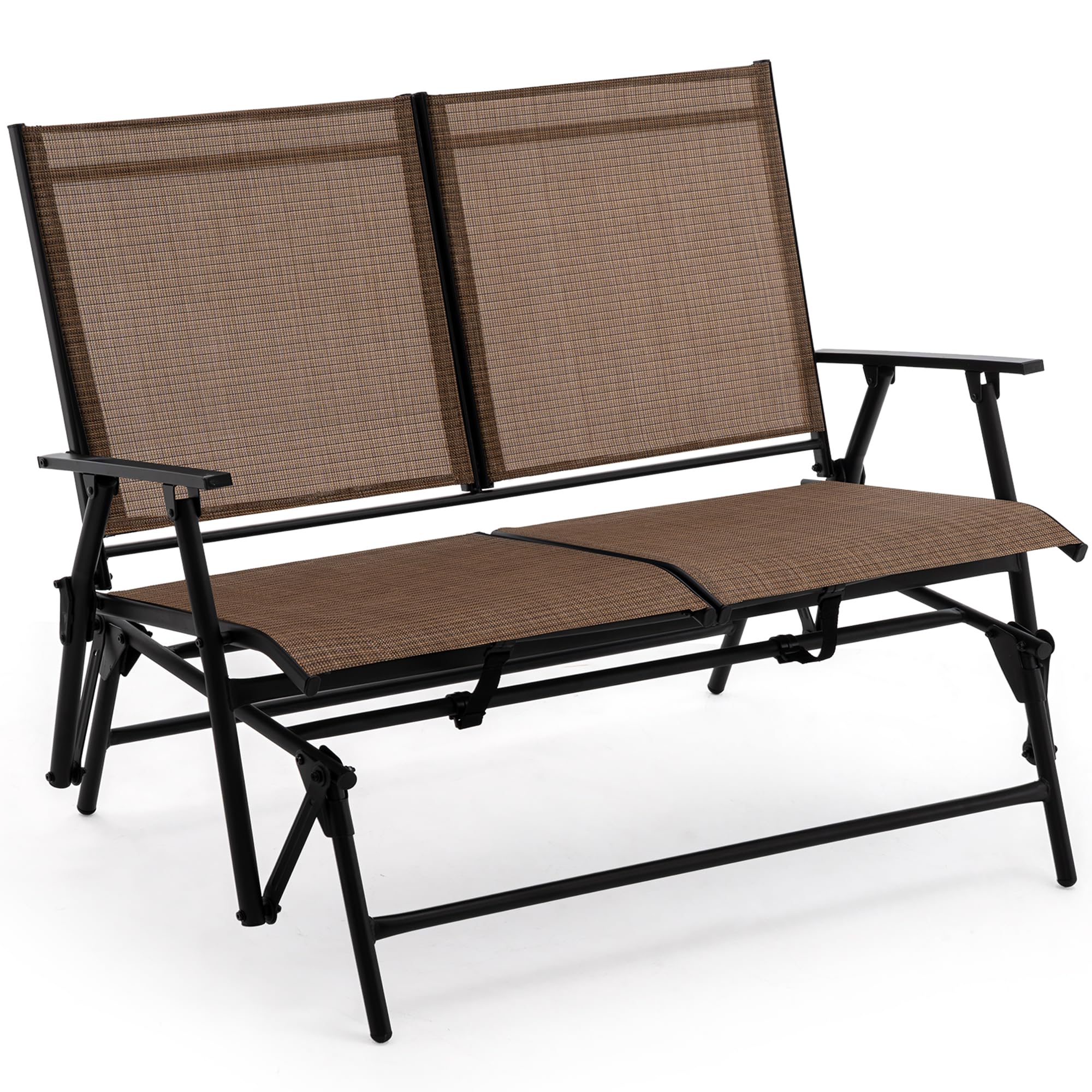 Zedachica 2-Person Outdoor Glider Bench No Assembly Required, Patio Glider Chair with Smooth Rocking, Outdoor Loveseat Glider, Steel Frame for Garden, Patio, Porch & Balcony(Loveseat, Brown)
