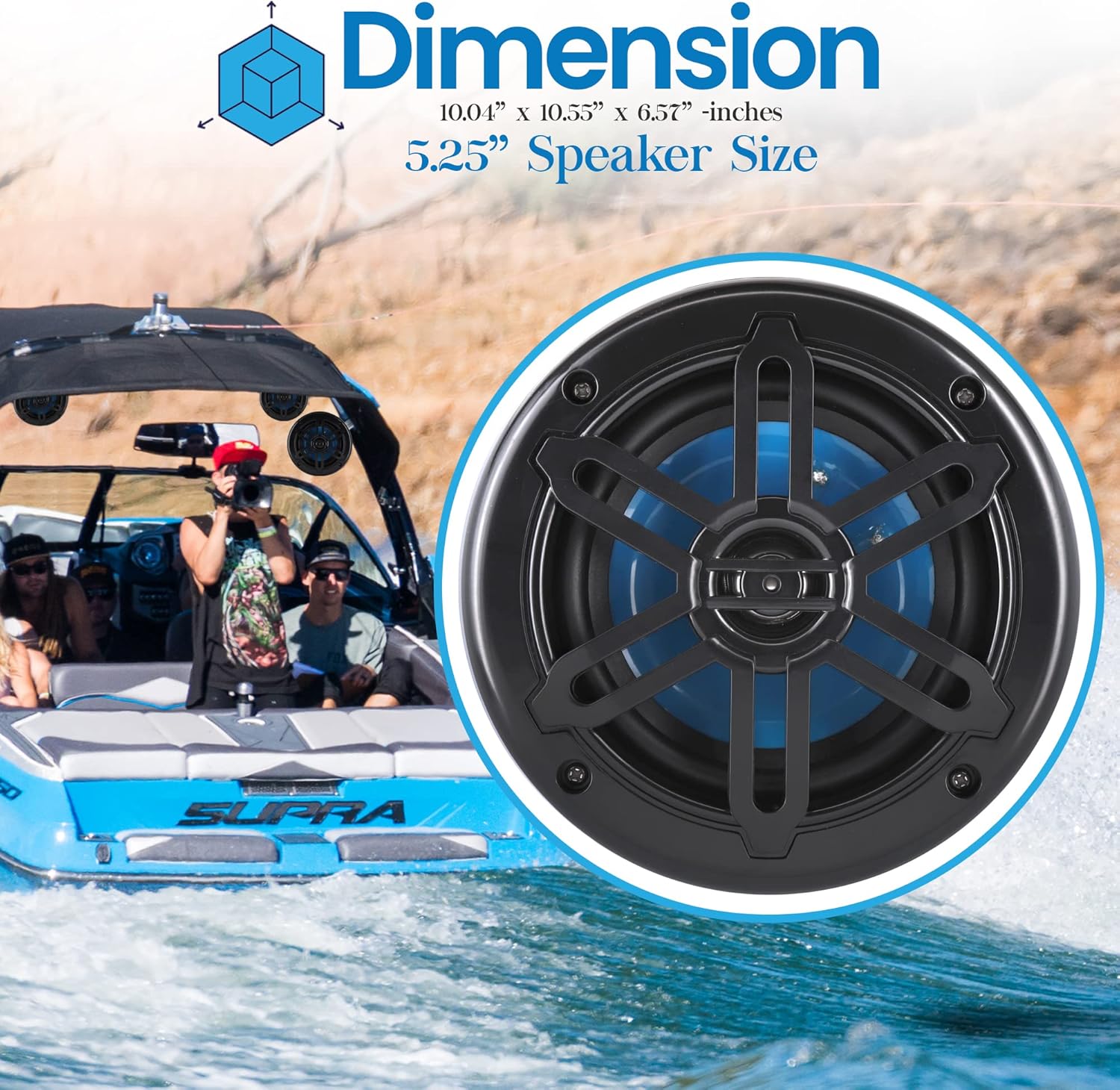 PyleUsa 5.25”Waterproof Off-Road Speakers-180W 2-Way Marine Woofer Sound System w/ 360° Rotatable Bracket, Full Range Outdoor Audio Stereo Speaker for Motorcycle ATV Jeep Boat, Includes Bracket(Black) - Image 3