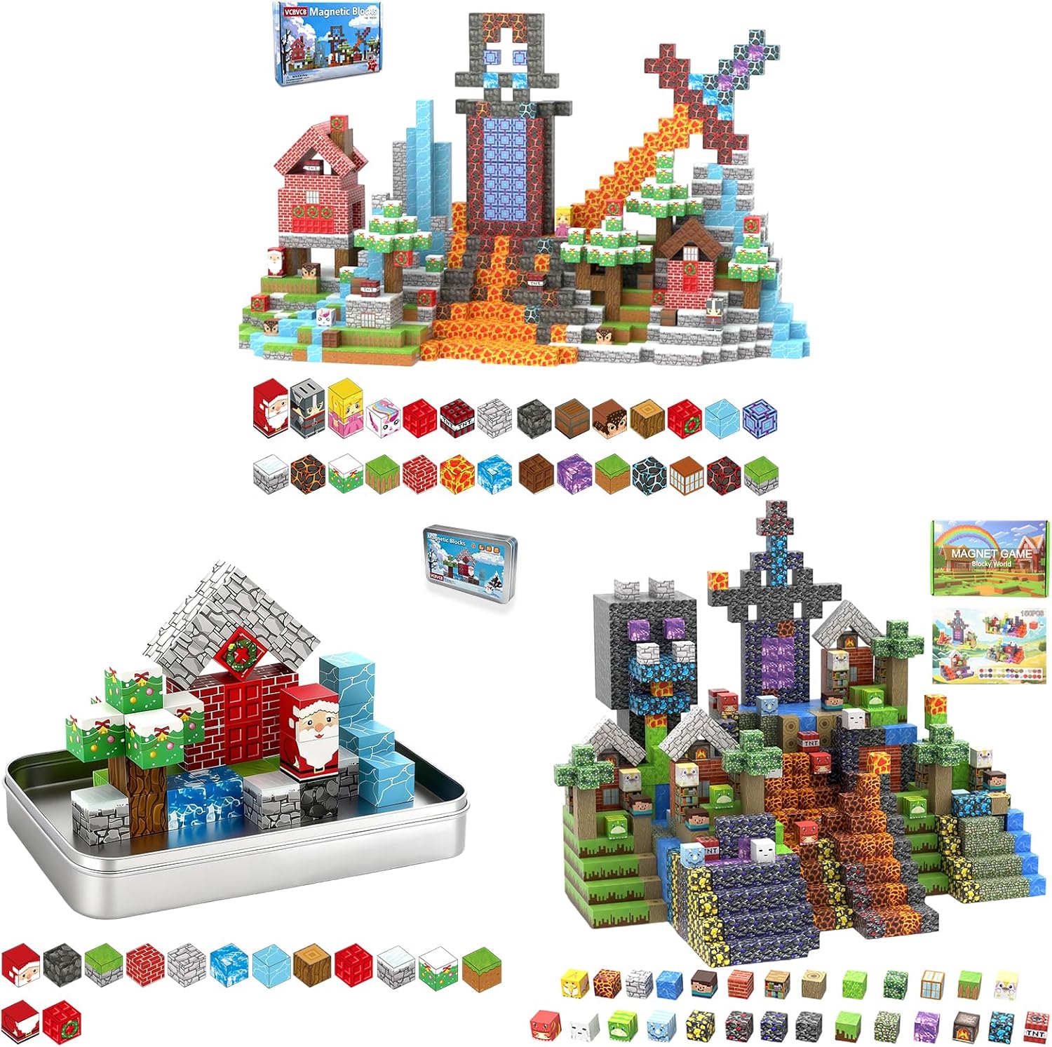150PCS Nature Design & 150PCS Cross Town Magnetic Building Blocks 300PCS Combo Set