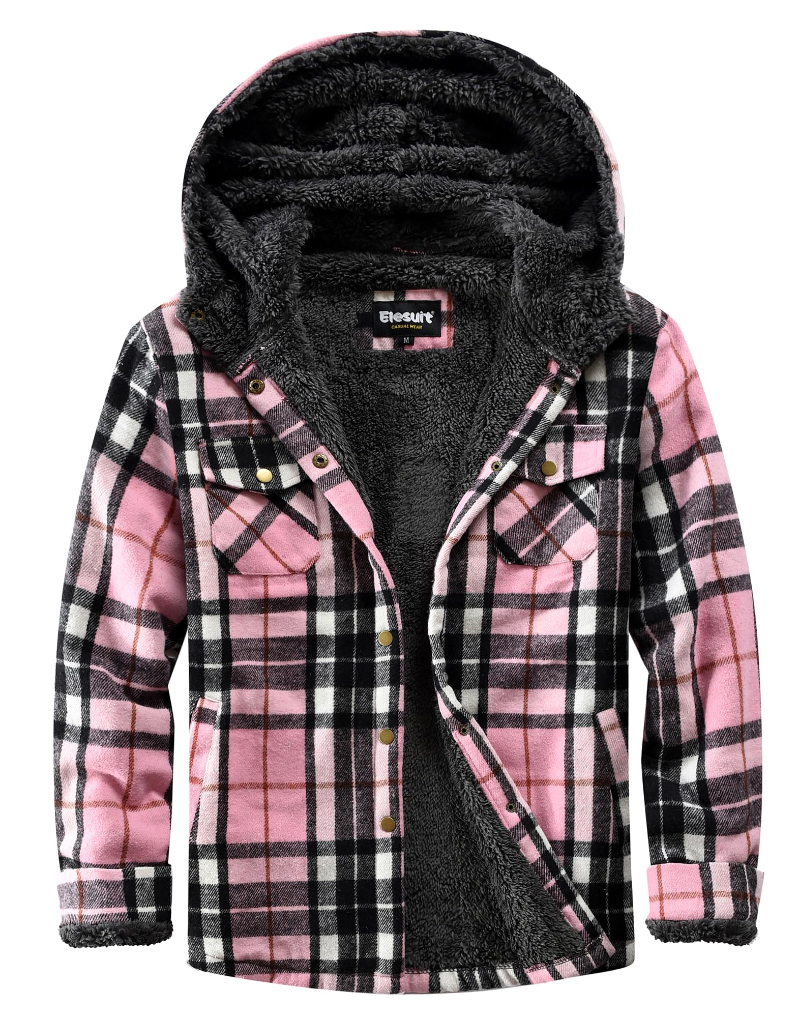 Elesuit Women’s Fleece Flannel Jacket Sherpa Lined Jacket