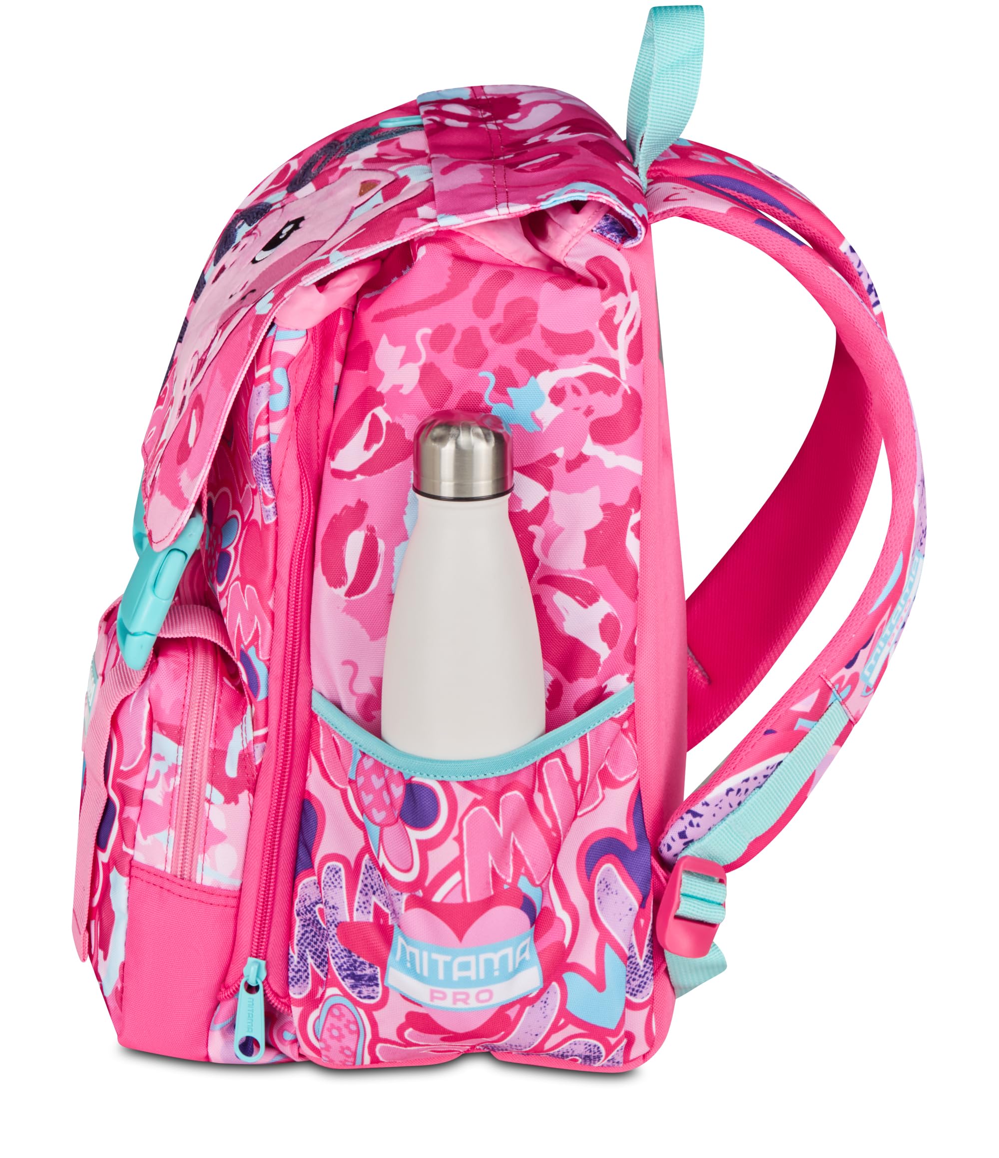 Mitama Zaino Estensibile 4 Zip, CUTIECAT, Rosa, Maxi Capienza, Tasca Porta Borraccia, Doppio Scomparto, Schienale Preformato, Bambina, Scuola Elementare