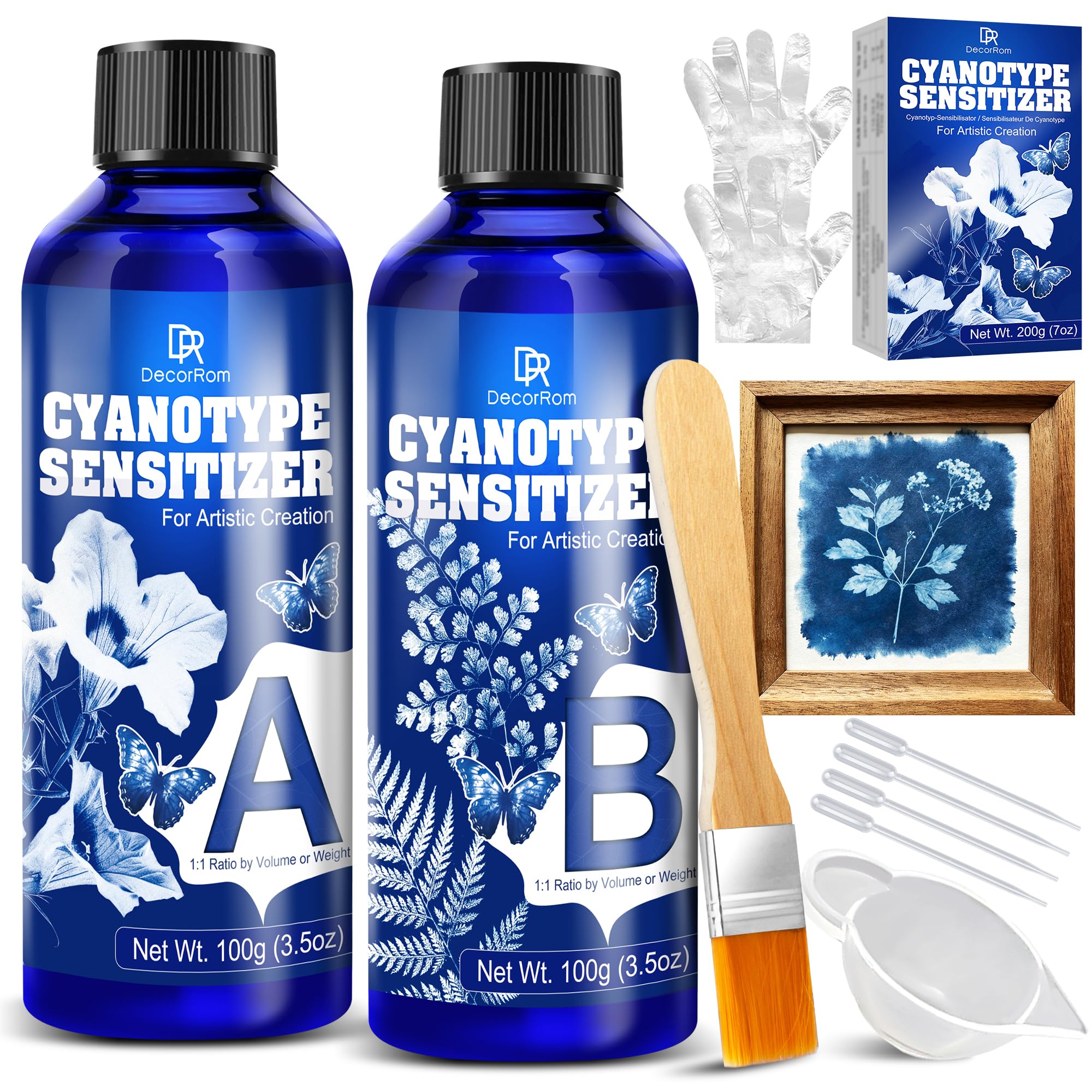 Kit Cianotipia 200g – Solución 2 Componentes Lista para usar para Tela y Papel – Impresión Solar DIY para Arte Azul Vintage, Cianotipia Fotográfica – Principiantes & Artistas