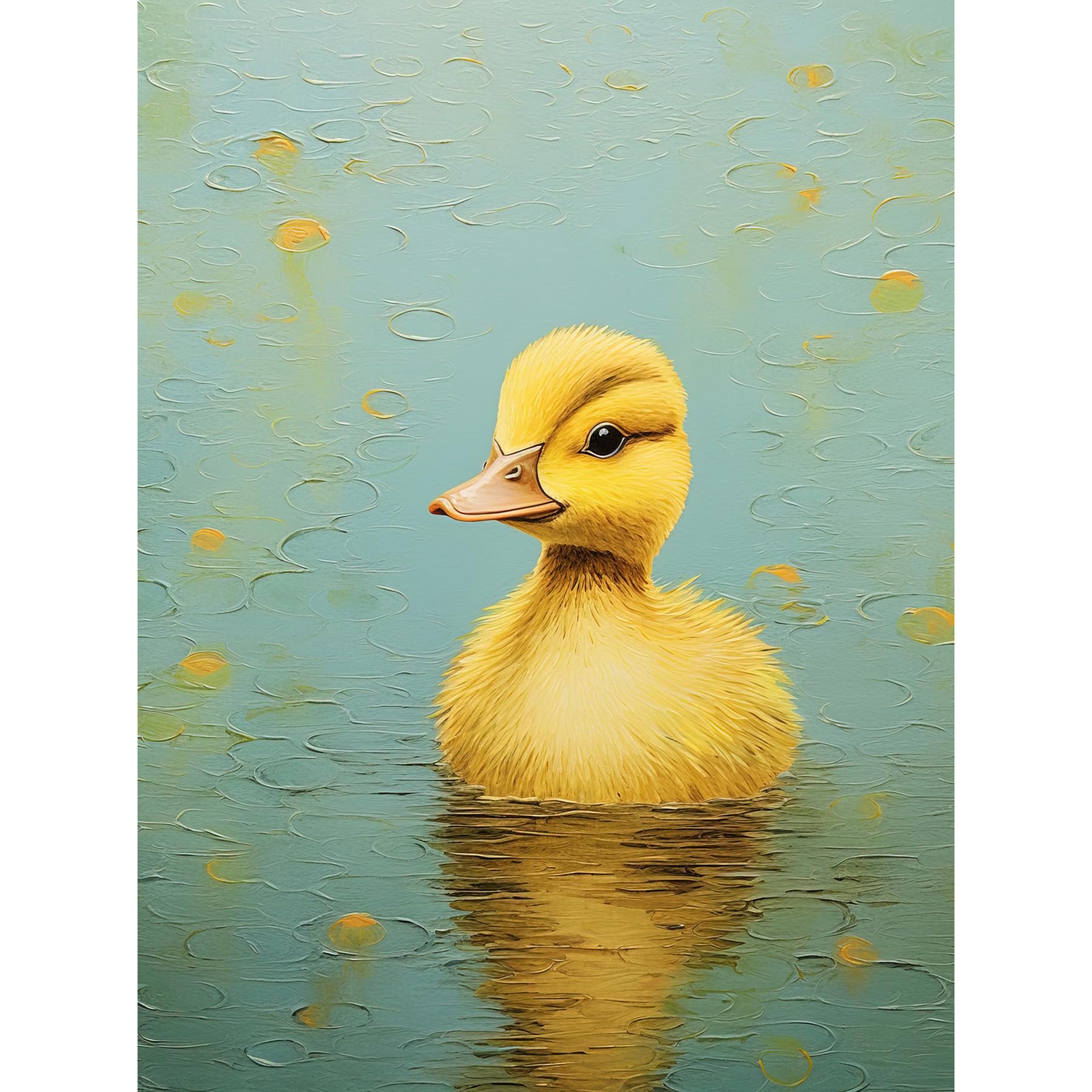 Artery8 Unframed Paper 12X16 Duckling On The Water Oil Painting Yellow And Duck Egg Blue Baby Unframed Art Print Poster Wall Decor 12X16 Inch