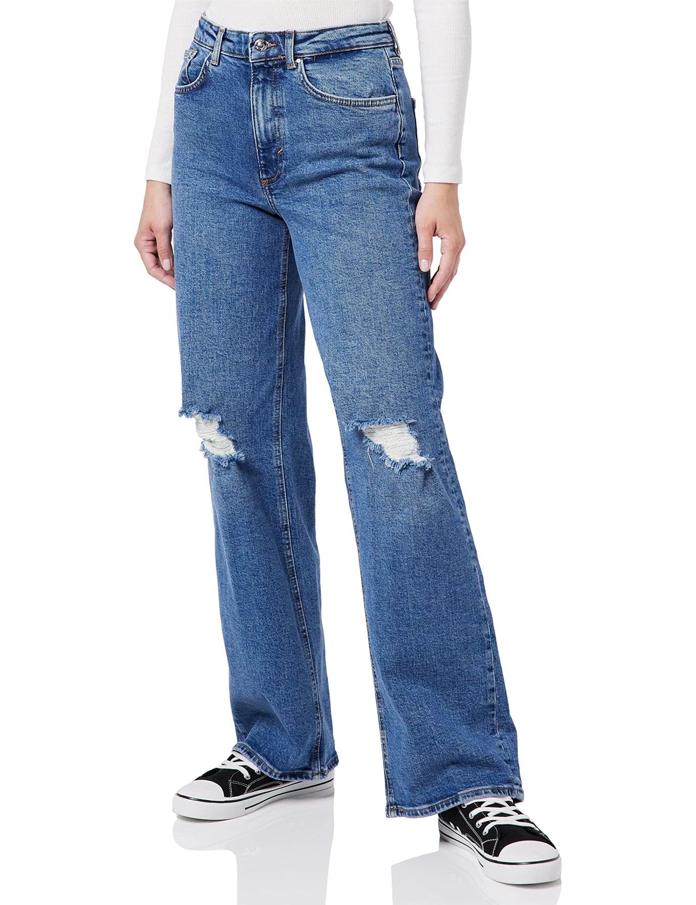 ONLY Women's Onljuicy Hw Wide Leg Des Dnm Nas995 Noos Jeans, Dark Medium Blue Denim, 29W 32L UK