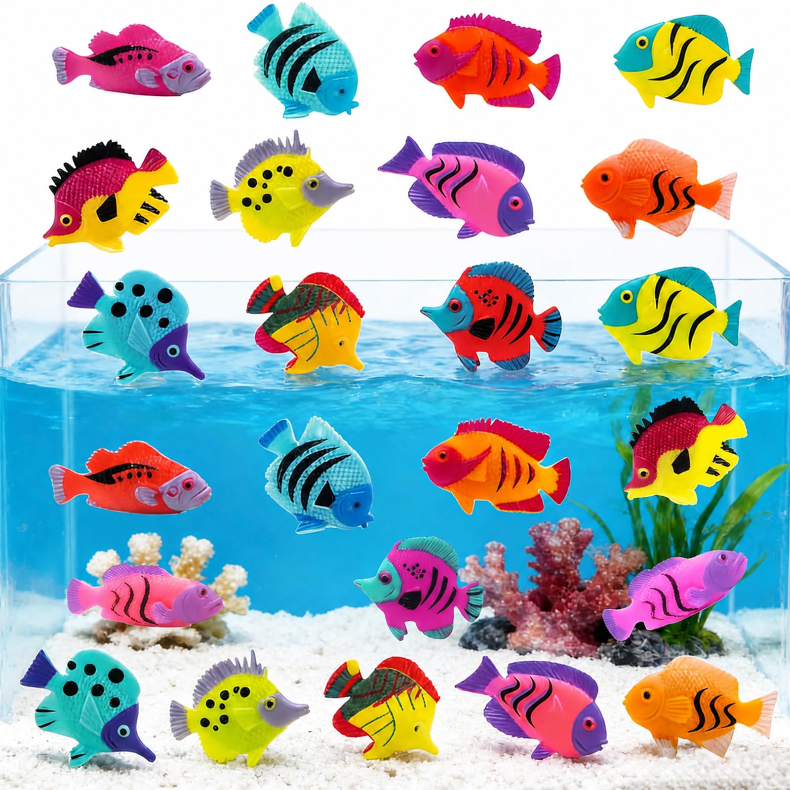 24Pcs Plastic Fish, Miniature Sea Fish Collection, Floating Tropical Fishs Models, Mini Realistic Fishs Figure, Vibrant Rainbow Fishmodels, For Bath Time, Aquarium Decor, and Fishtoys