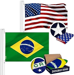 G128 Combo Pack: USA American Flag 3x5 Ft Embroidered Stars & Brazil (Brazilian) Flag 3x5 Ft Double-sided Embroidered 210D