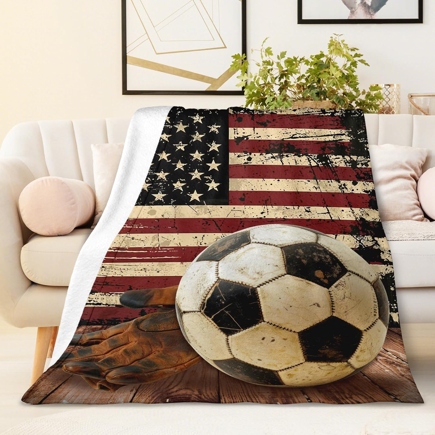 Blanket for Soccer Lovers Husband Dad Grandpa, Goal Keeper Throw Blanket Gifts for Teens Adults, 50x60 Inches Soft Comfy Flag Throw for Sofa Couch Bed Travel