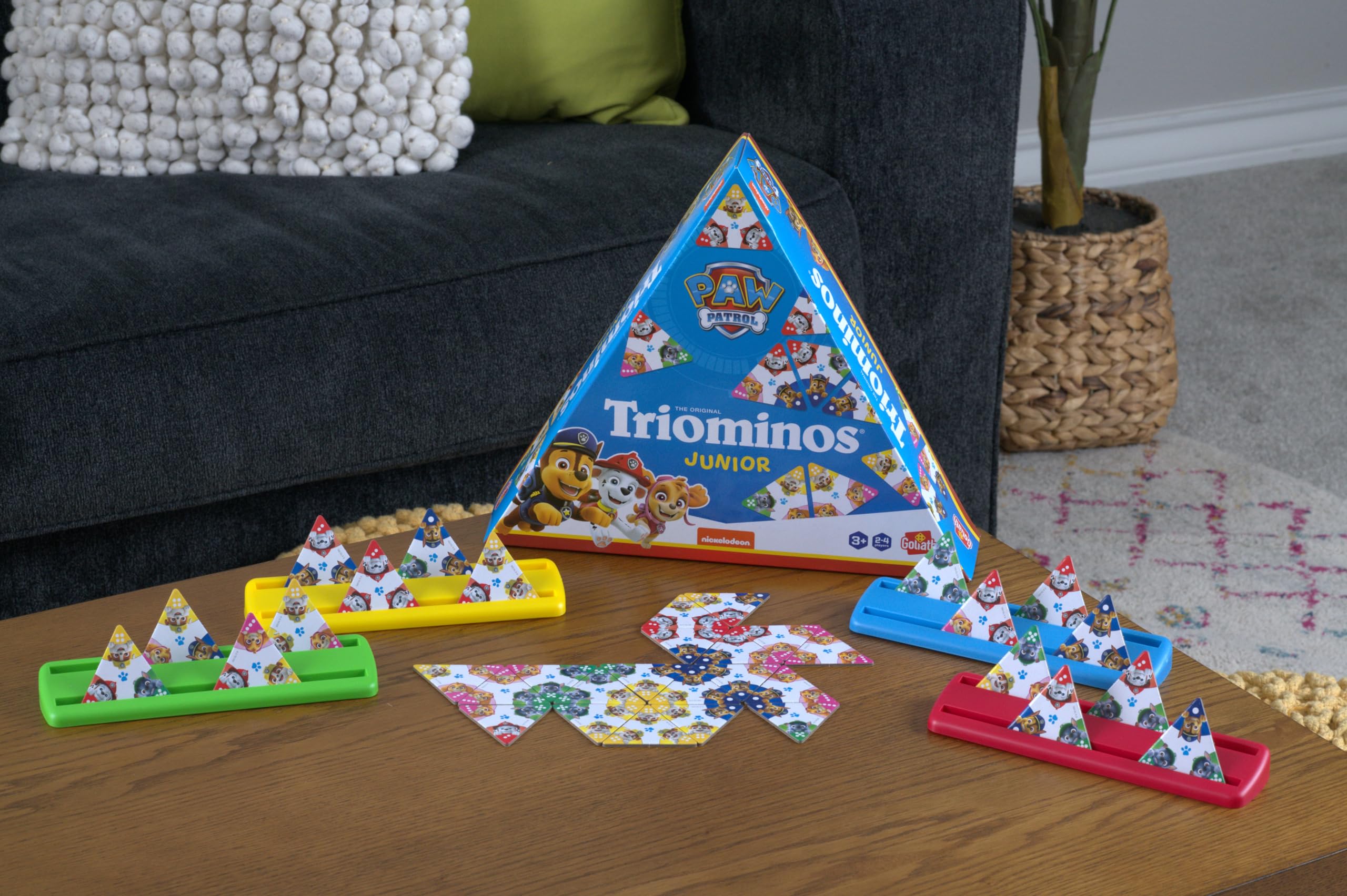 Triominos Junior - edycja Psi Patrol - Domino dla dzieci od 4 lat - 3-stronne Domino - Gra Obserwacyjna i Stowarzysząca - Dwustronna Triomino lub Puzzle