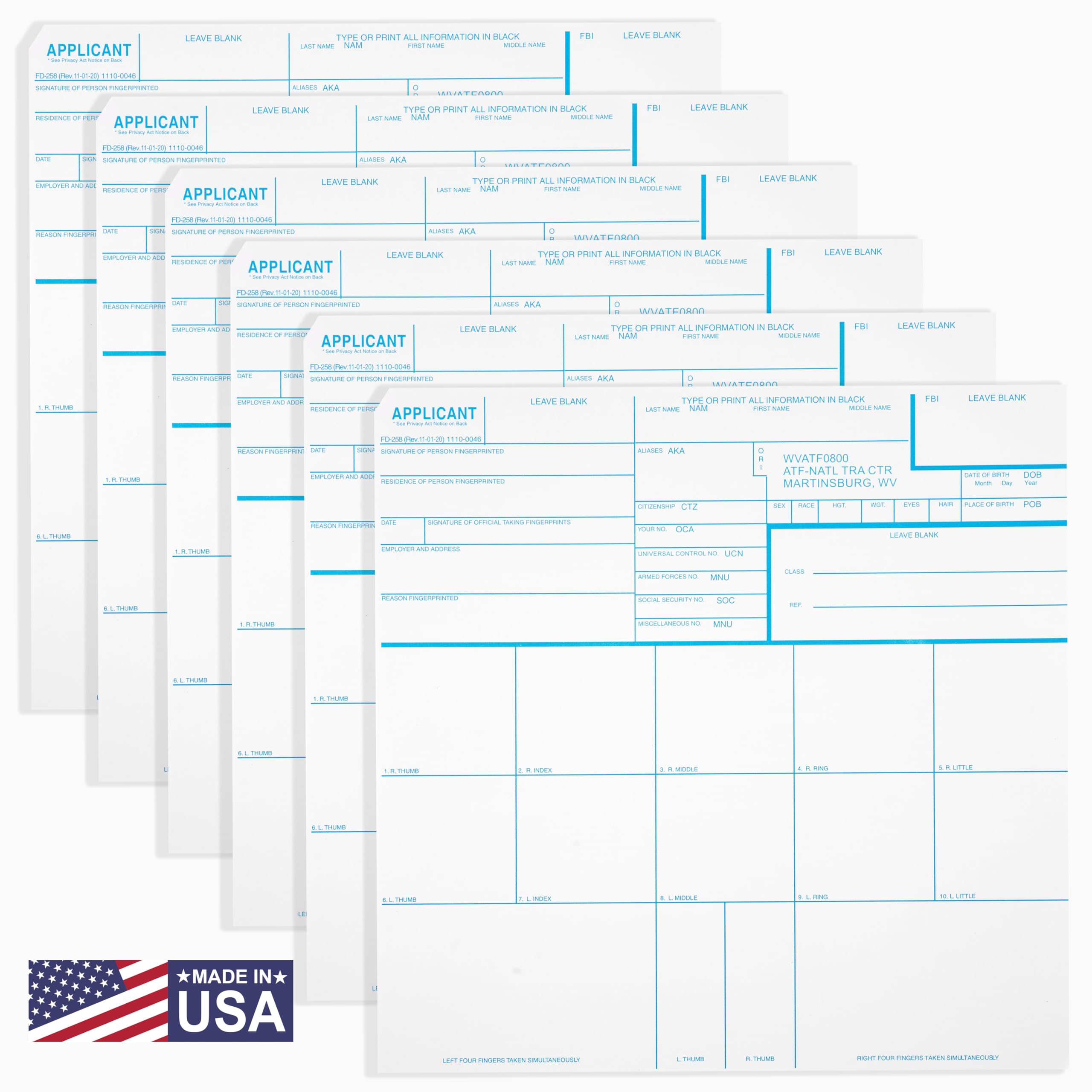 National Gun Trusts - Made in USA - FD 258 Fingerprint Cards 2026, 250 Pack - 11-1-20 Version (ATF ORI)