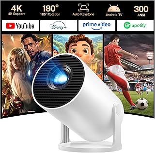 Mini Projektor Beamer mit WLAN und Bluetooth, Android 14 integriert, 4K Unterstützung, Tragbarer Projektor LYNCAST 180° schwenkbar Upgrade Projektor für Heimkino, Outdoor Einsatz HY300 Pro