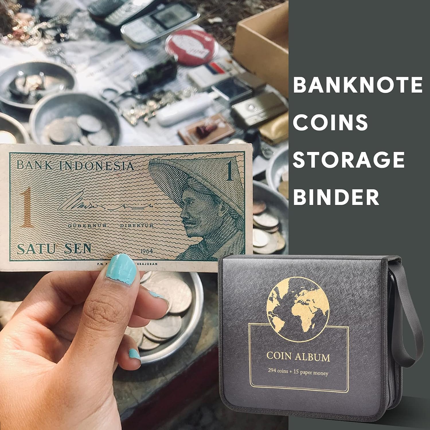 Coin Collection Holder Album Book for Collectors, 294 Pockets Coins Collecting Supplies Case & 15 Sleeves Paper Money Currency Organizer, Display Storage for Silver Dollar Bill Quarters Penny Stamp : Office Products