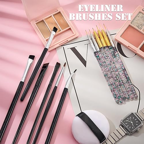 Miniatura 7 de Juego de 12 pinceles delineadores de ojos, delineador de ojos de gel de maquillaje delgado inclinado, línea de pinceles de delineador de ojos fino,