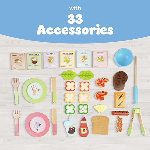 Miniatura 22 de 8th Wonder Wooden Bluey Toys - Estuche de transporte de picnic, 30 piezas de cesta de picnic con cubiertos y accesorios de alimentos, juguetes