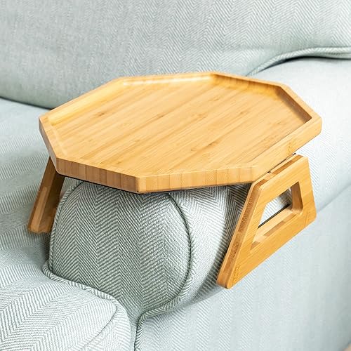Miniatura 19 de Signature Home Mesa de sofá de sujeción con clip, bandeja para sofás anchos. Mesa bandeja para apoyabrazos de sofá, mesa portátil, mesa de TV