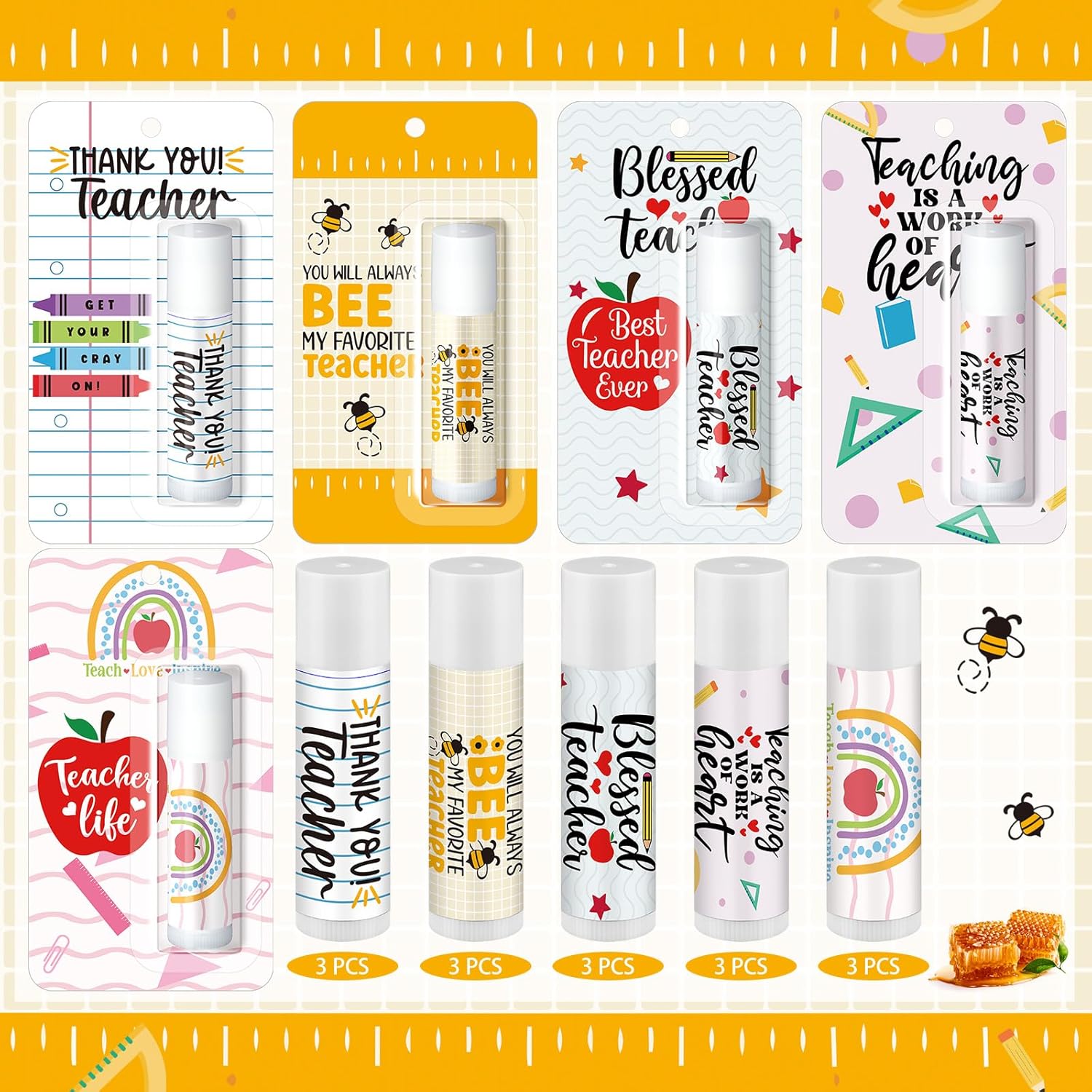 15 Pack Teacher Employee Appreciation Gift Bulk Lip Balm Employee Staff Appreciation Teacher Staff Team Thank You Gift Bulk Honey Flavor Balm Inspirational Party Favors for Women Men (Cute) - Image 2