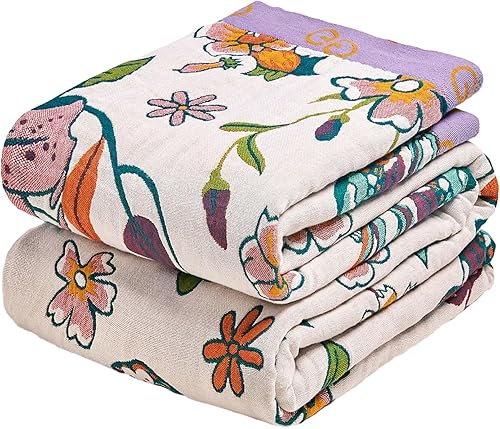 Miniatura 42 de MSGKV - Manta bohemia para sofá con hojas de algodón 50 x 60 pulgadas, mantas para sofá, silla, muselina transpirable, ligera, mantas de estilo