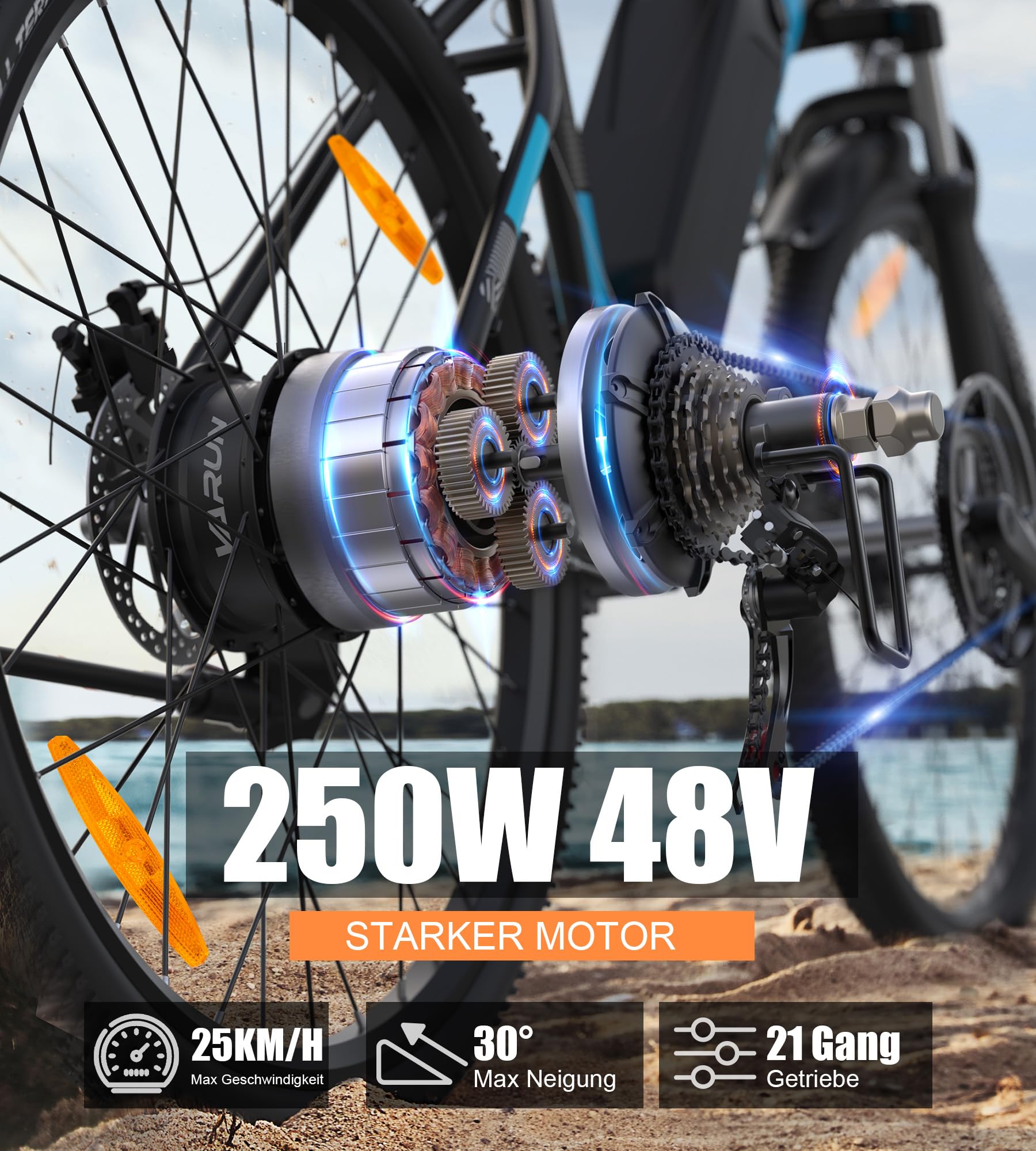 VARUN E-Bike Herren, 27,5" E-Mountainbike Damen mit APP, 48V 13AH Akku, 120KM Reichweite, Profi-21-Gang, LCD-Display mit 5 Fahrstufen, Elektrofahrrad für Erwachsene, Pedelec