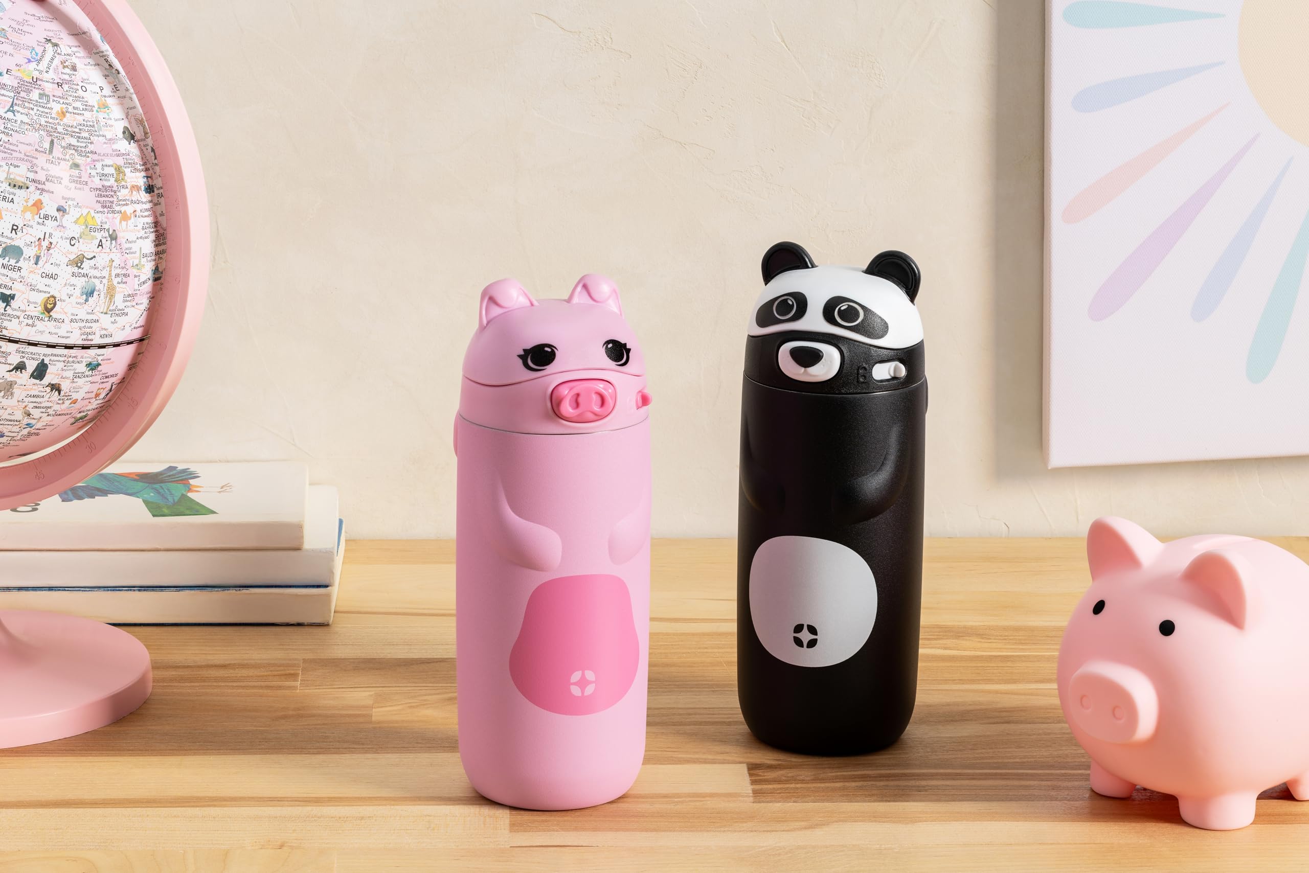 Ello Ellies - Borraccia termica in acciaio inox per bambini, con cannuccia e maniglia per il trasporto integrata e coperchio di chiusura a prova di perdite, per zaino scolastico, portapranzo e sport