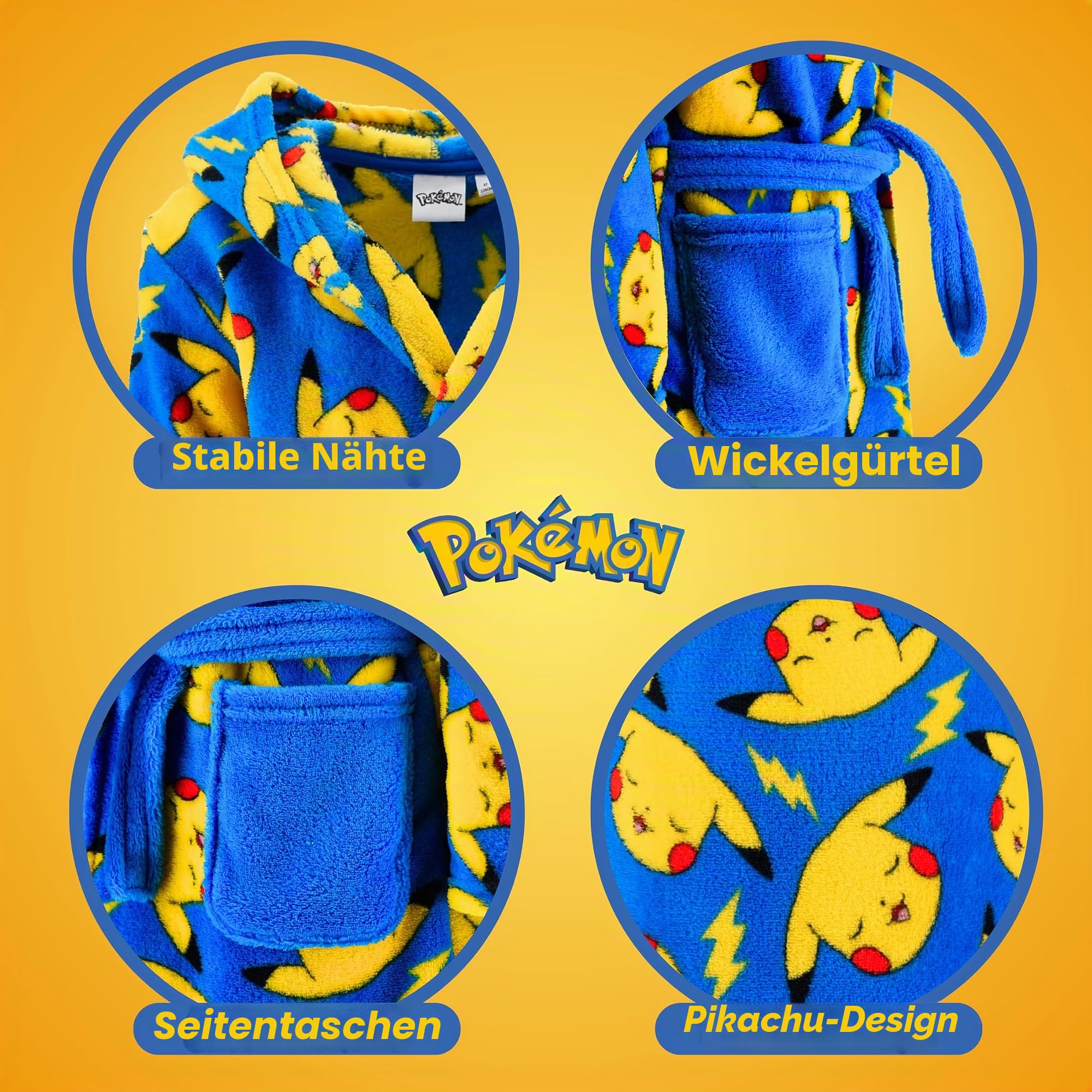 Pokemon Bademantel Jungen, Pikachu Design Weicher Fleece Morgenmantel, Größe 5 Jahre | Blau