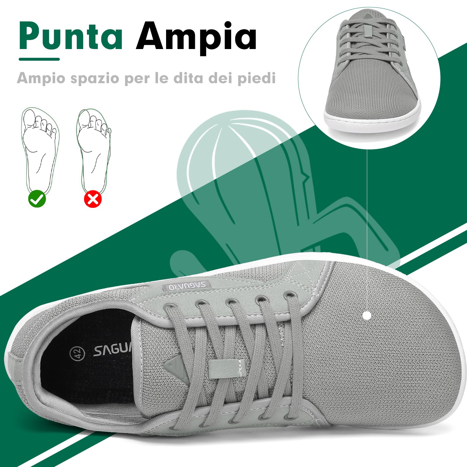 SAGUARO Unisex Knit Scarpe Barefoot con Suola Zero Drop, Luck Ⅰ, Taglie 36-48