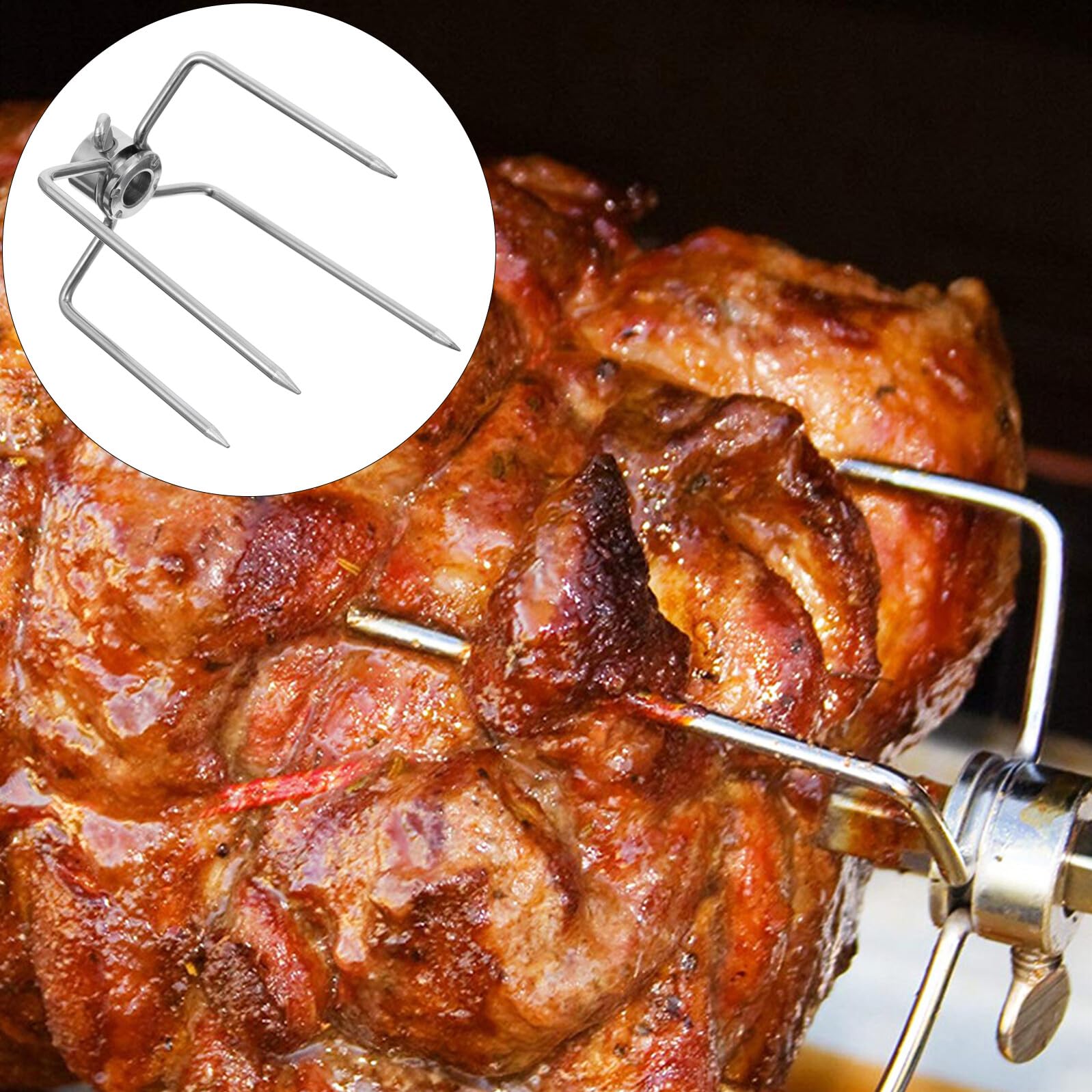 ifundom 2 Stück Edelstahl Grillgabeln Silber mit 2 Gezahnten Spitzen Halten Fleisch Sicher für Drehspieß und Barbecue Grillzubehör