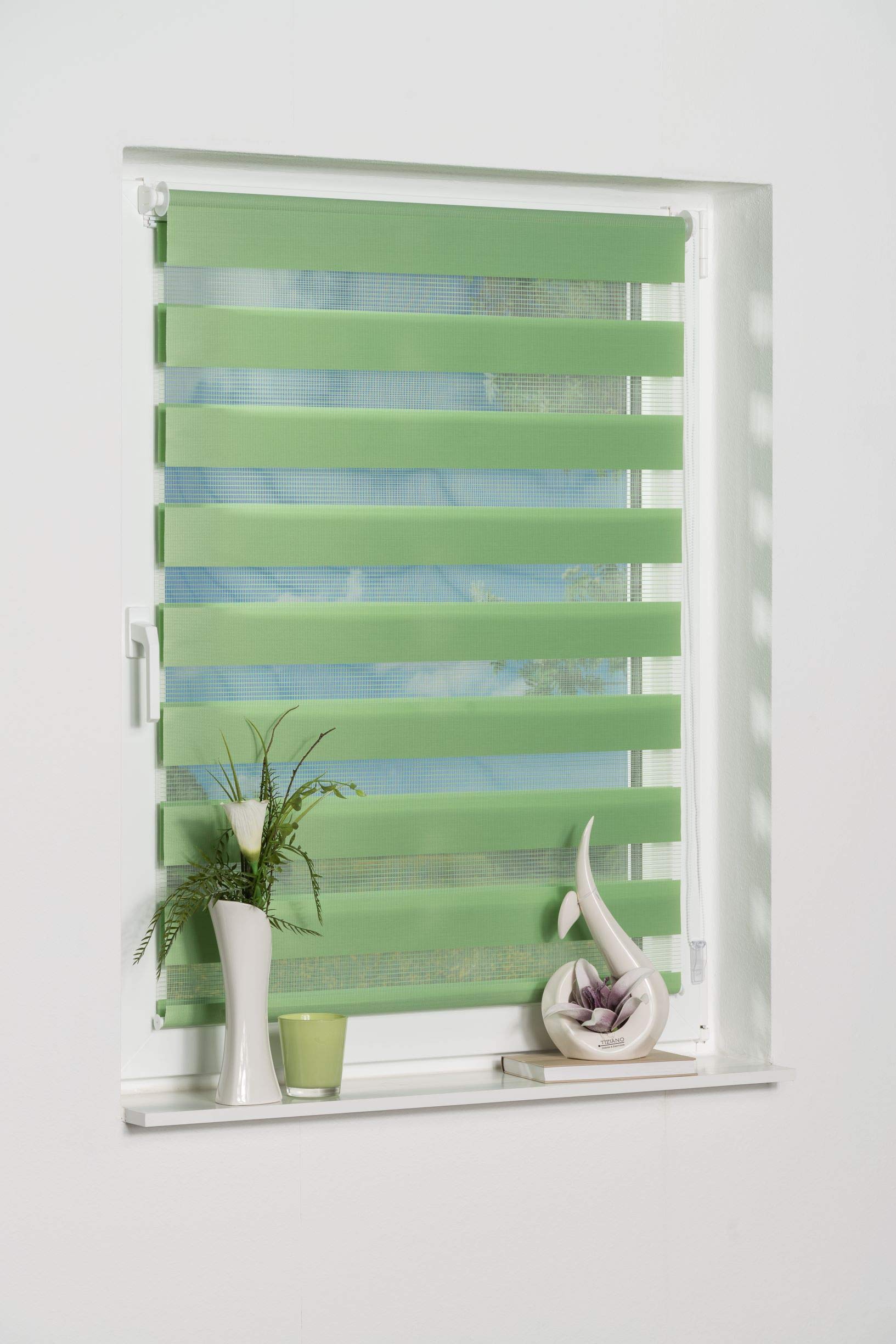 K-home 682653-2 Klemmfix Doppelrollo Madrid ohne Bohren Grün 50 x 150 cm (B x L)
