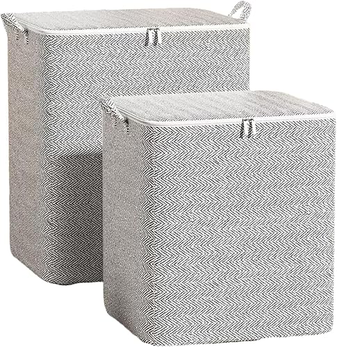 Voipter Paquete de 2 bolsas de almacenamiento de tela con tapas (1 x 150 L, 1 x 220 litros) más grande plegable con asa, organizadores de armario,