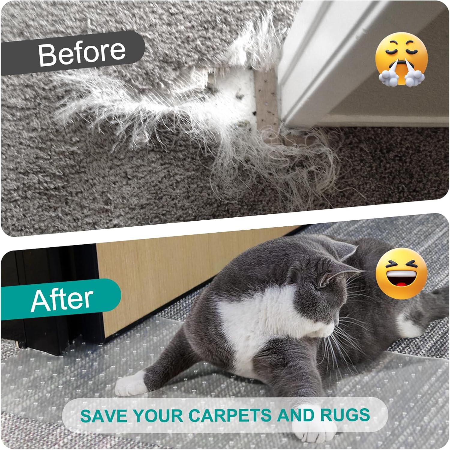 KHS 3PCS Plastic Carpet Protector for Pets, 3.6FT Carpet Scratch Stopper, Stop Cats from Scratching Carpets at Doorways, Easy to Cut Cat Scratch Protector Mat, Plastic Runners