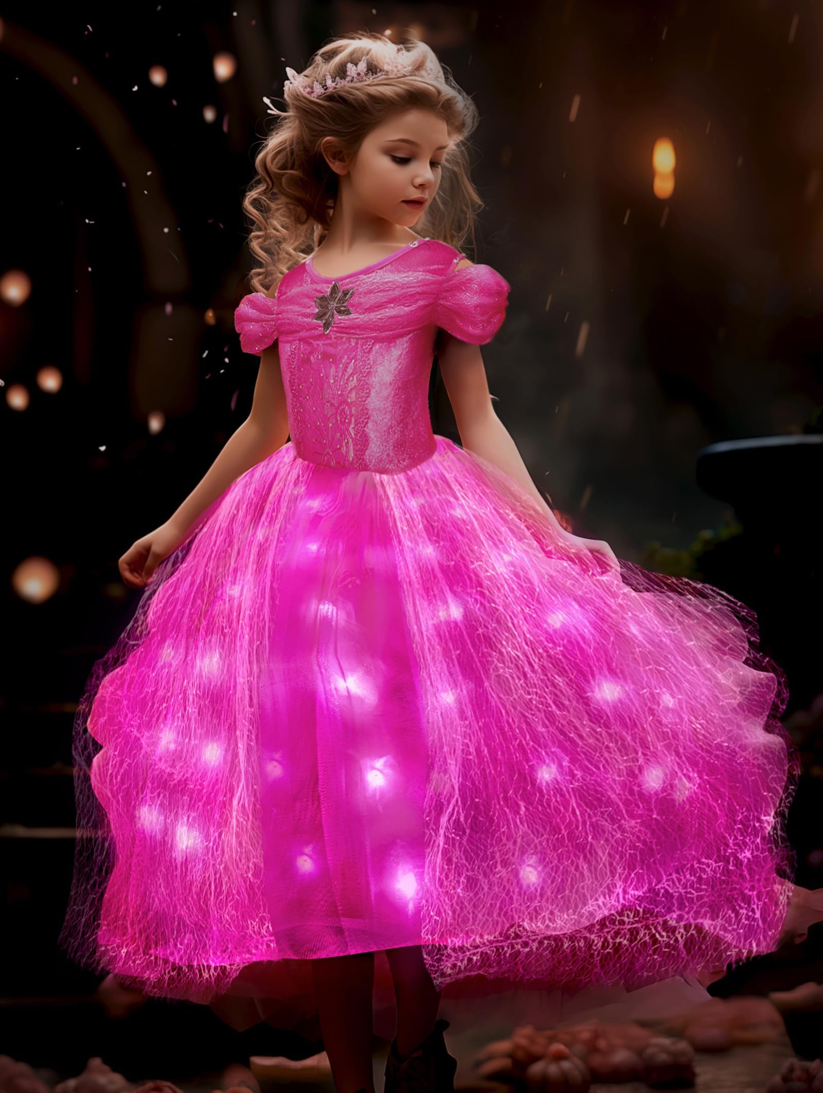 UPORPOR Princess Dress Up for Girls, Syncs with Music, App-Control Princess Costumes, RGB Led Light Up Halloween Costume