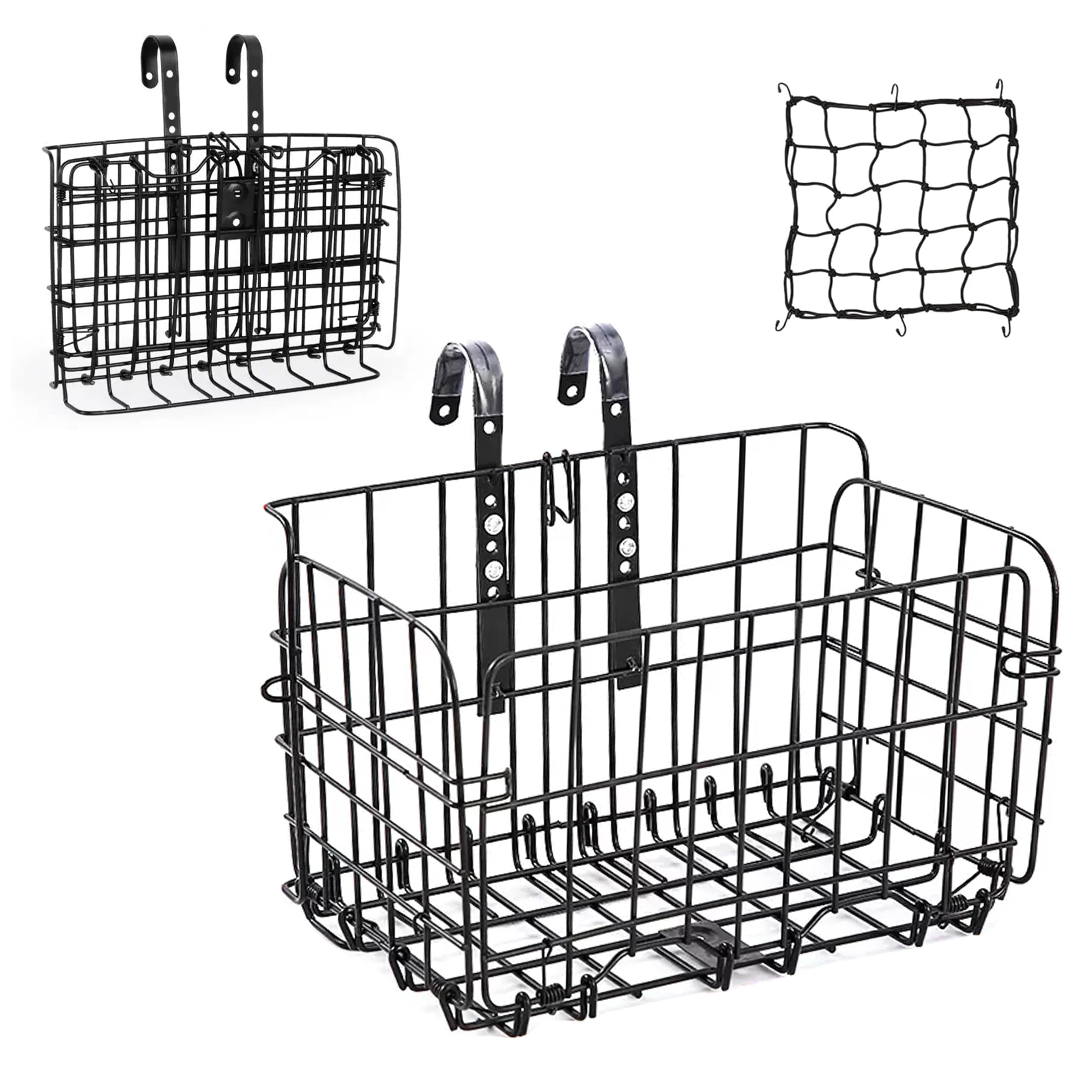 Front/Rear Bike Basket, Adjustable Foldable Metal Wire Bicycle Baskets for Bike Basket Front Cargo Rack