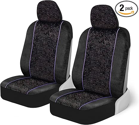 BDK Black Stardust Car Seat Covers for Front Seats, 2 Count.Glitter Pattern Front Seat Cover Set with Matching Headrest, Sideless Design for Easy Installation, Fits Most Car Truck Van and SUV (1 Pack)
