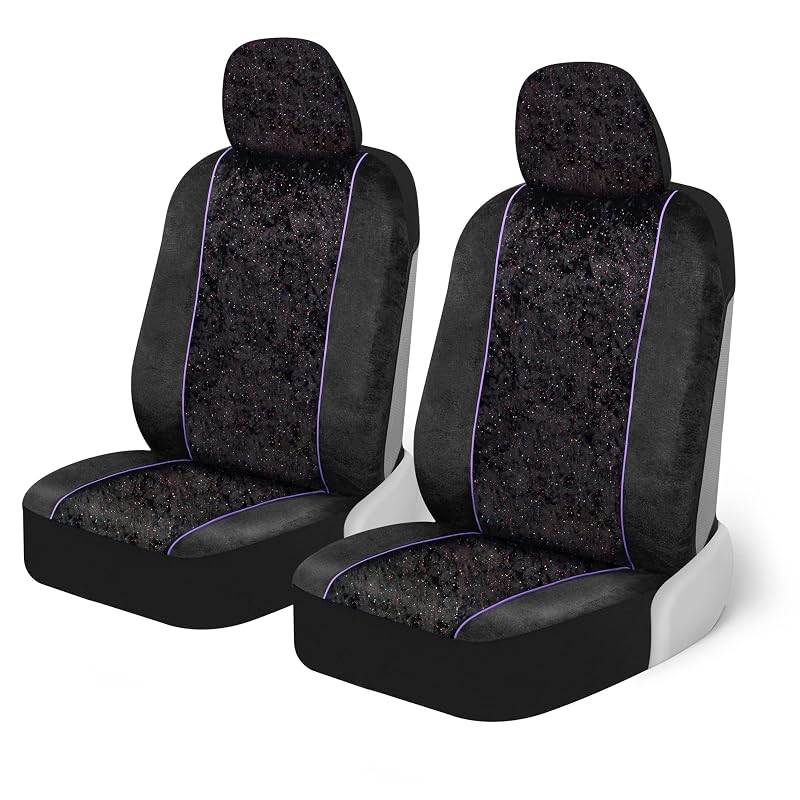 Capas para Bancos Dianteiros BDK Black Stardust em Poliéster com Estampa Glitter e Capas Combinando para Encosto de Cabeça, 2 Peças
