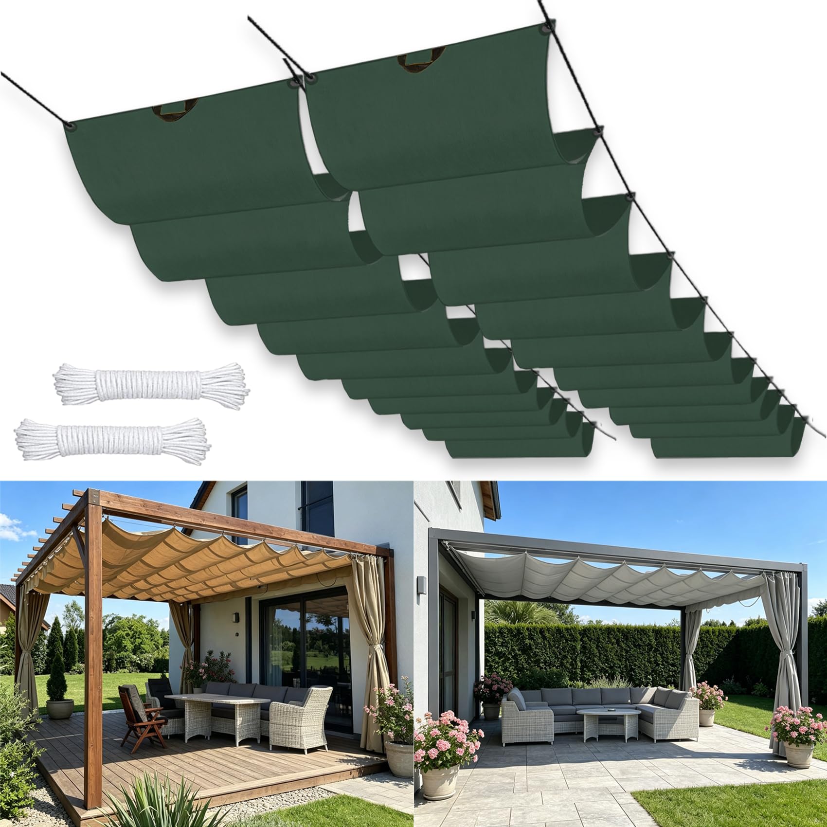 Voile d'ombrage rétractable pour gazebo et jardins design rideau de fraîcheur anti-UV