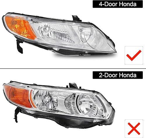 Miniatura 2 de Compatible con Honda Civic de 4 puertas Sedan de 4 puertas 2006 2007 2008 2009 2011 06 07 08 09 11 2006-2011 2006-2011 sedán conjunto de faros
