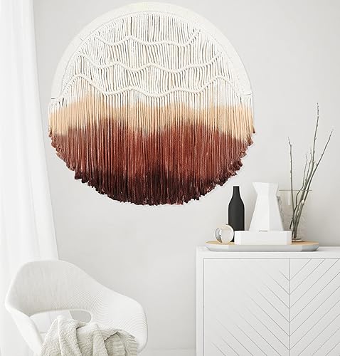 Miniatura 3 de SEBKQ Tapiz de macramé para colgar en la pared, redondo, tejido a mano, adecuado para sala de estar, decoración de pared de dormitorio (marrón, 23.6