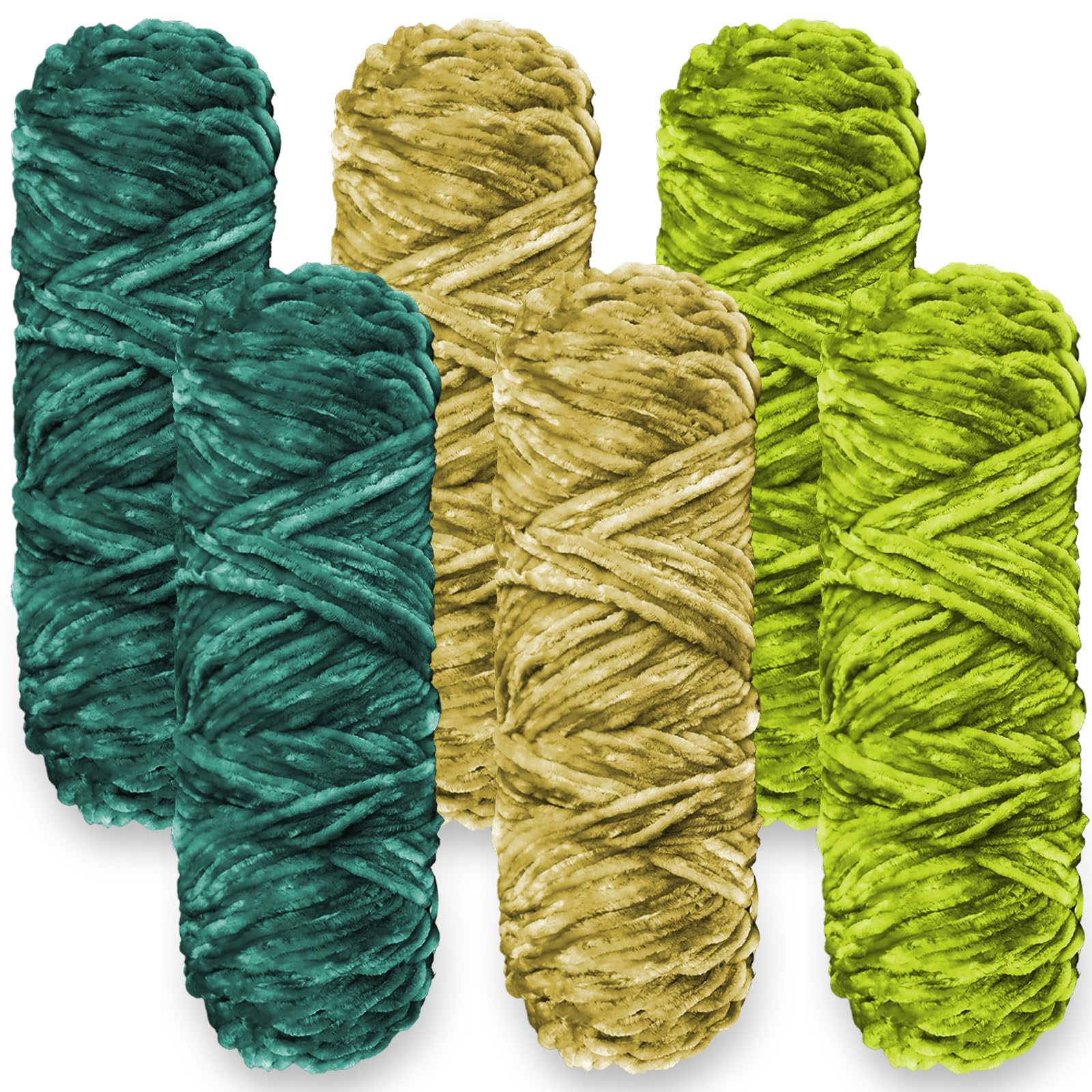 Crochet Yarn Chunky Yarn for Crochet Chunky Wool for Knitting 100g Balls x 6 Chenille Yarn Wool for Crochet Kits for Beginners Adults for Handmade Crafts Hats Blankets Scarves(Green Set, 6pcs-600g)