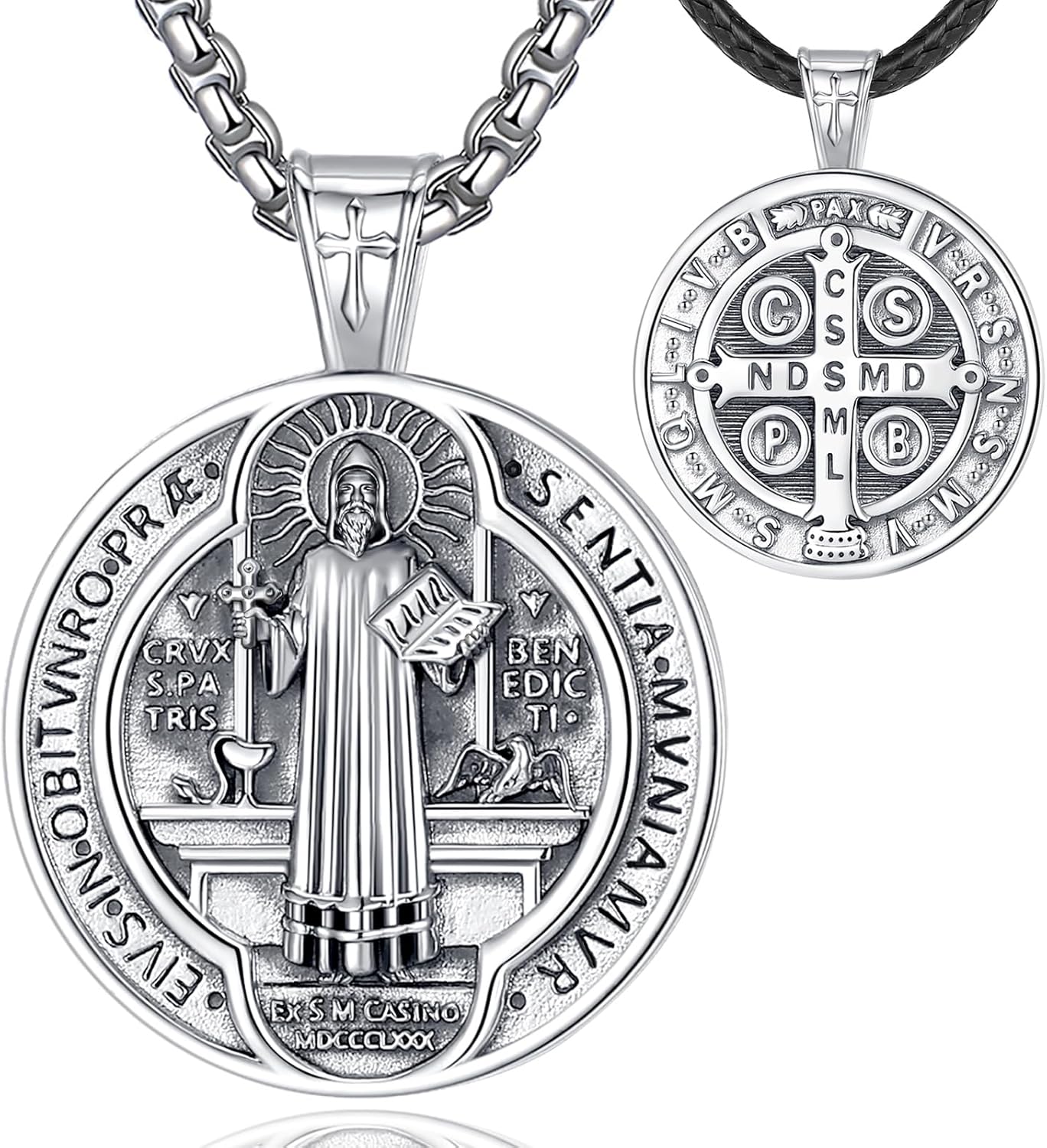 EUDORA 925 Sterling Silver St Benedict/St Michael/St Christopher/Archangel Raphael Gabriel Metatron/Virgin Mary/St Joseph/St Anthony Crucifix Pendant Bible Verse Prayer Necklace Jewelry for Men Women