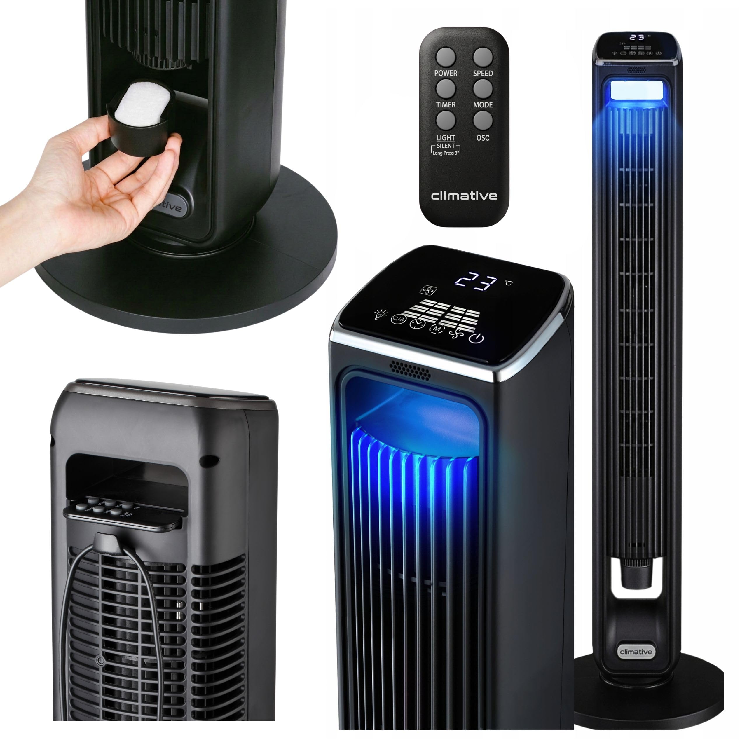 Turmventilator ION 107cm WiFi Tuya, Ionisator & großes Duftfach, Starker 6m/s Wind, 90° Oszillation, 15h Timer, LED Display, Design Standventilator, Tower Fan, Ventilator