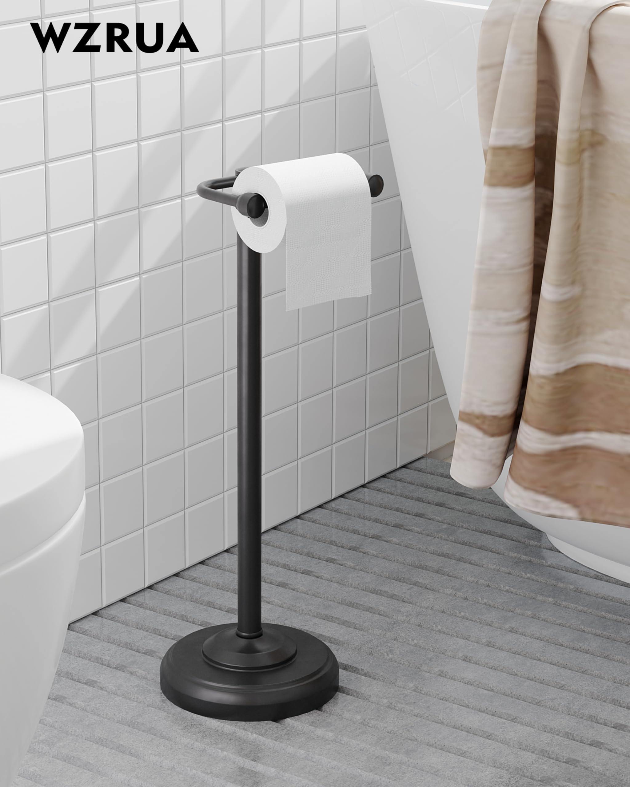 WZRUA Black Toilet Roll Holder Free Standing, Stainless Steel Toilet Roll Holder Stand - Image 2