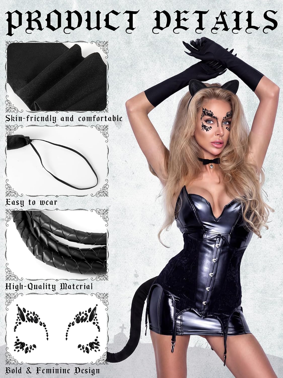 JATEBI 7Pcs Halloween Cat Woman Costume Accessories for Cosplay Party image 5
