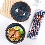 Auanlay Lot de 2 Bols à Ramen en Céramique avec Cuillères et Baguettes 1200 ml (Queue de Paon) - 4