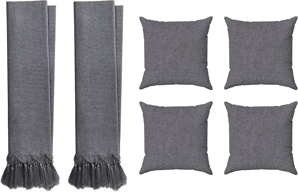 Kit 2 Mantas Para Sofá Em Linho Luxo + 4 Capas De Almofadas Decorativas (Cinza)